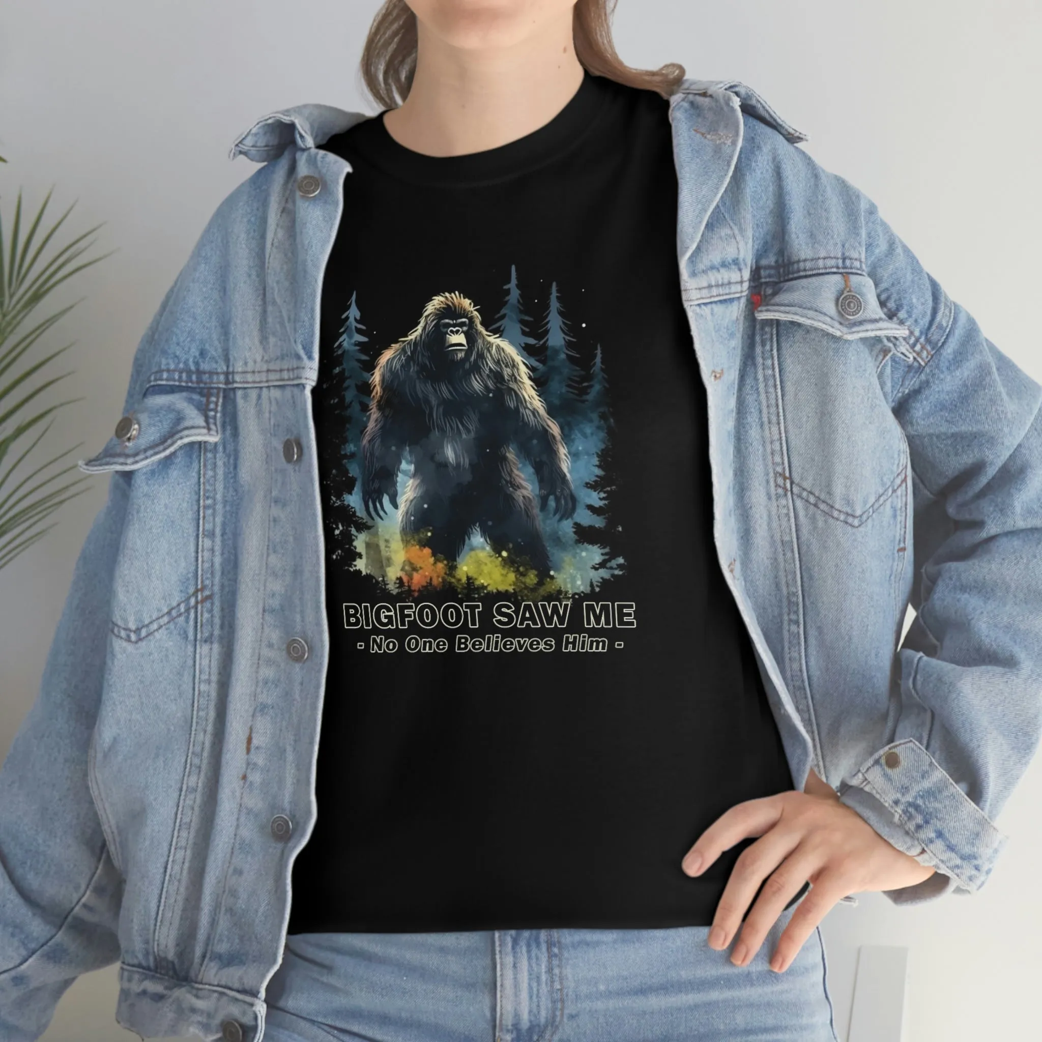 Bigfoot Saw Me But No One Believes Him Cotton Tee - Sasquatch Tee Perfect Gift for Hiking, Camping or Just Being Outdoors