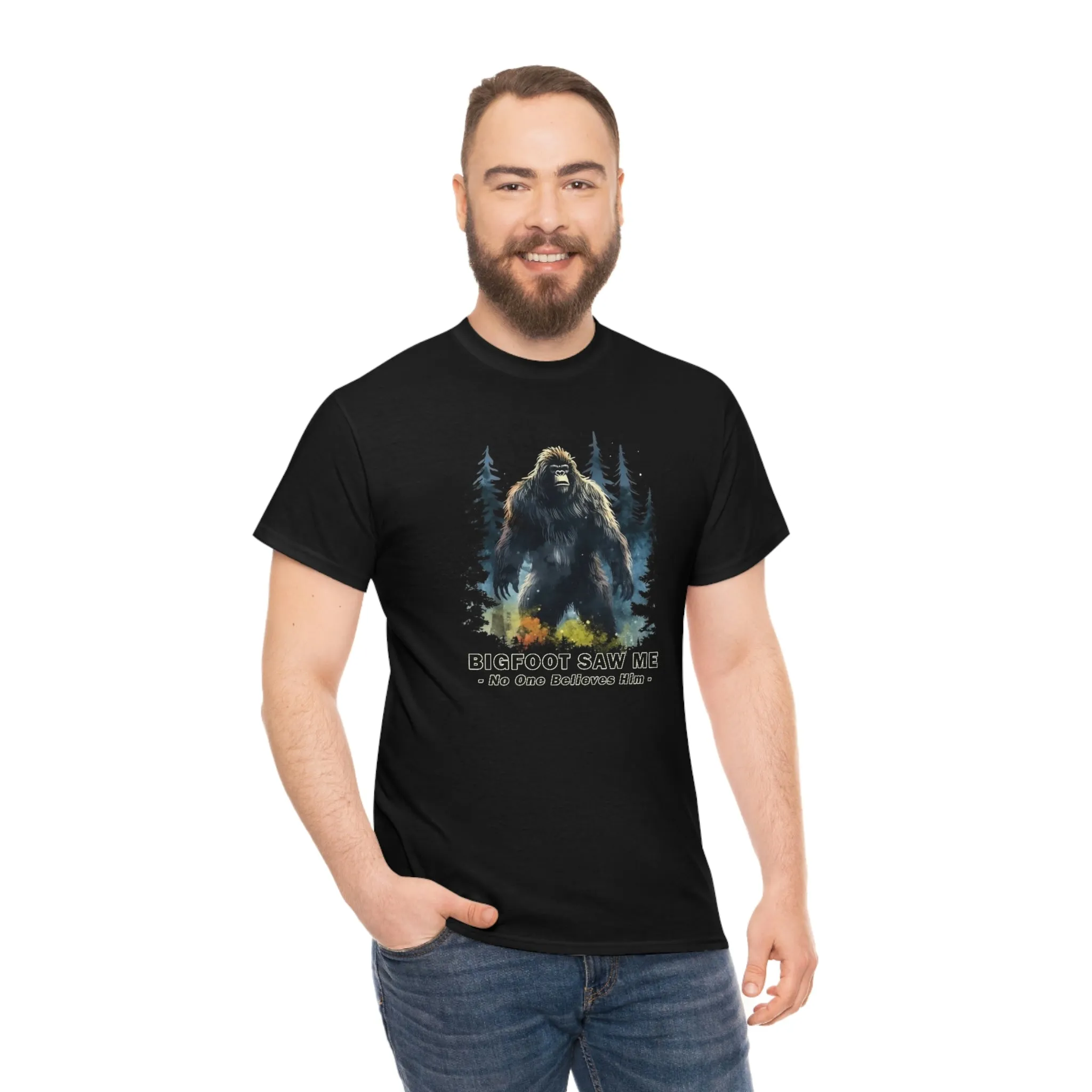 Bigfoot Saw Me But No One Believes Him Cotton Tee - Sasquatch Tee Perfect Gift for Hiking, Camping or Just Being Outdoors