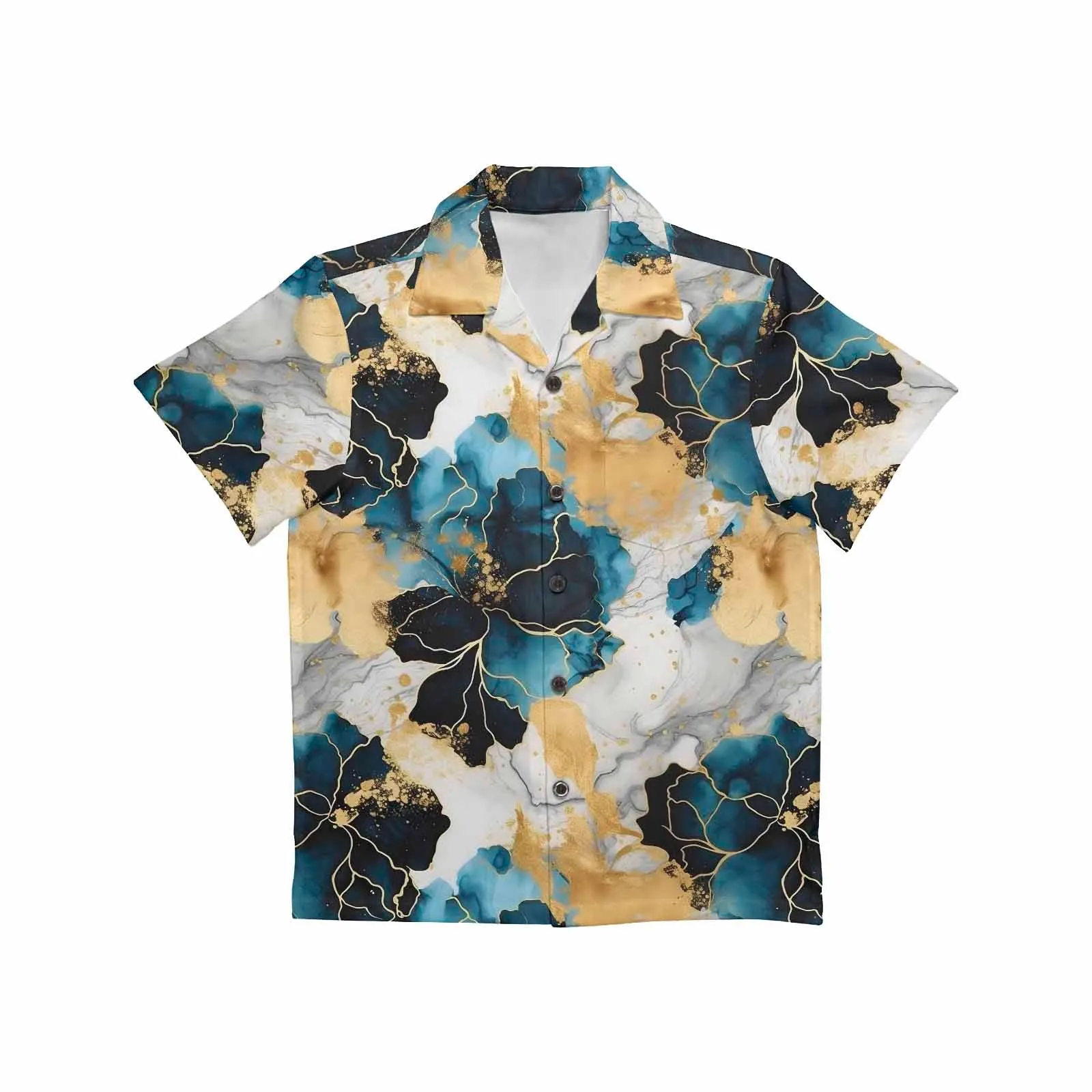 Blue Ink Floral  Little Boys Hawaiian Shirt