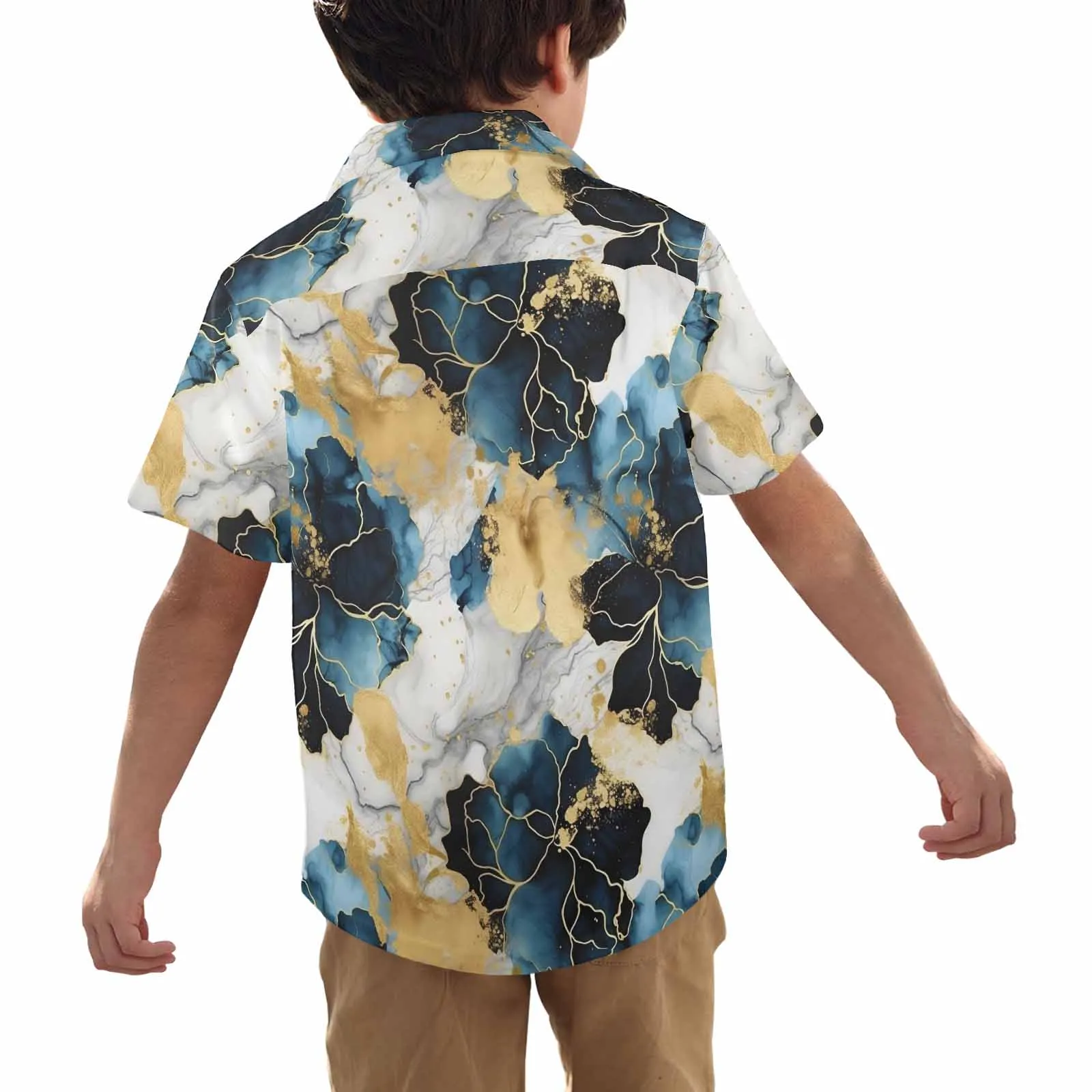 Blue Ink Floral  Little Boys Hawaiian Shirt