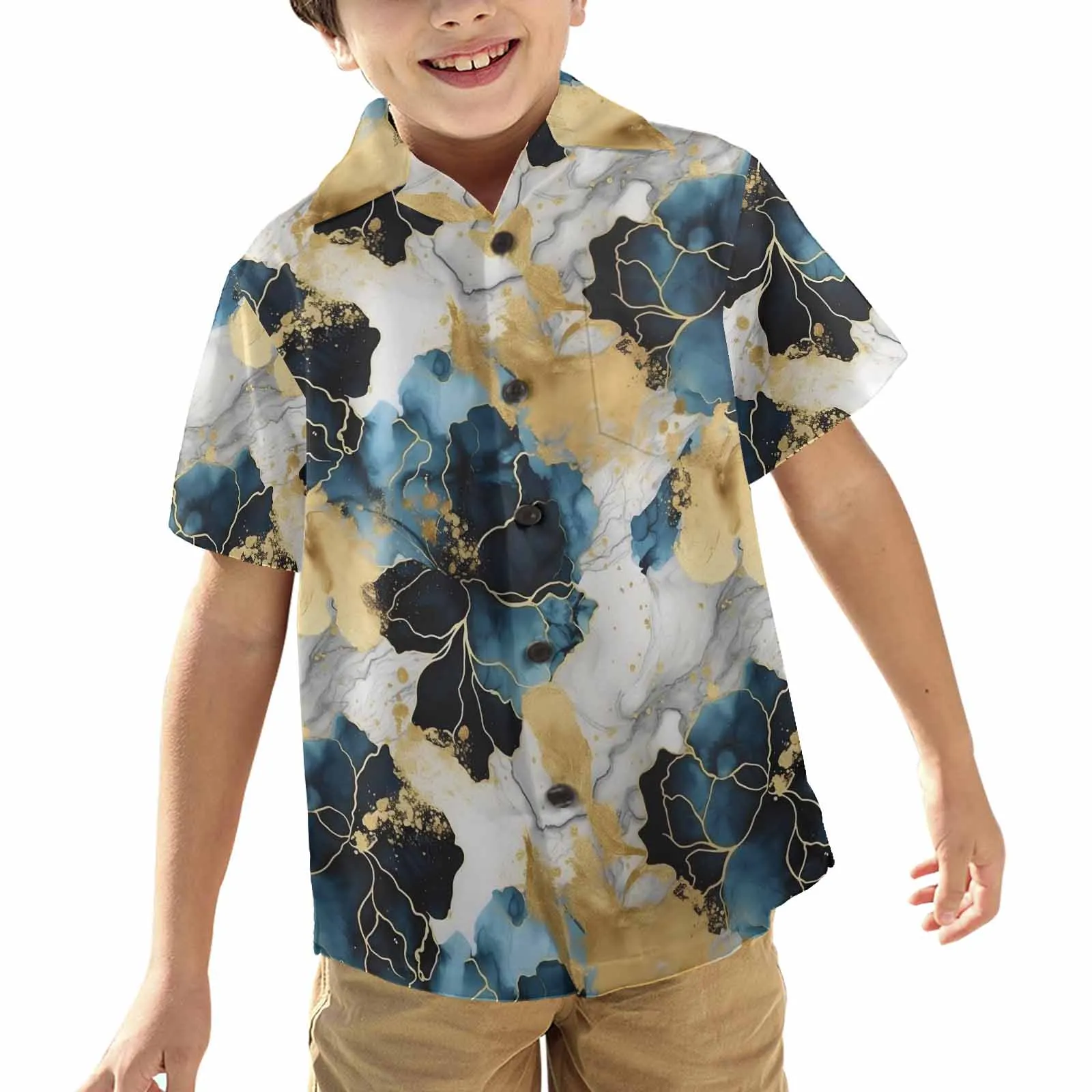 Blue Ink Floral  Little Boys Hawaiian Shirt