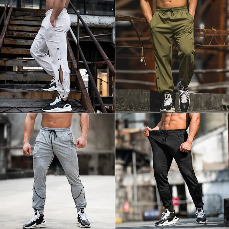 Classic Men's Sport Pants Casual Trousers Gym Running Sweatpants Relaxed Fit Thin Breathable Elastic Waist Pockets Open Leg