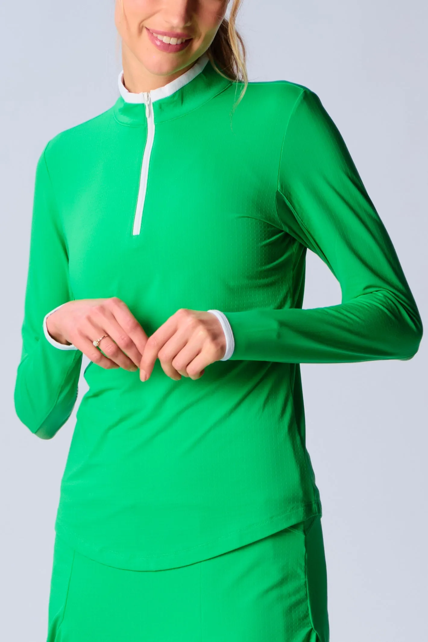 Color Block Trim Quarter Zip Long Sleeve Top In Various Colors