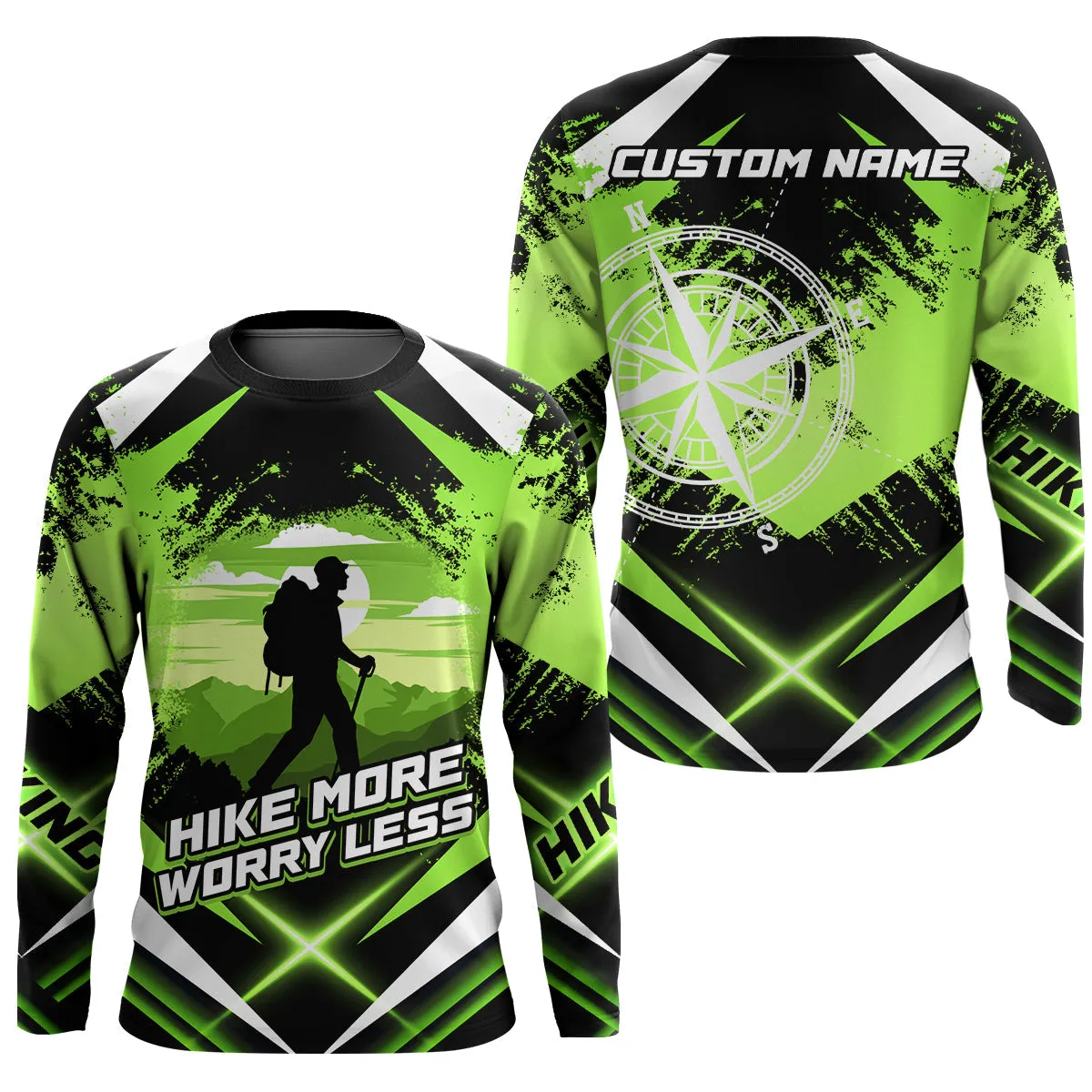 Green Hiking Compass Shirt For Men Women Custom Hiking 3D Long Sleeve Shirt