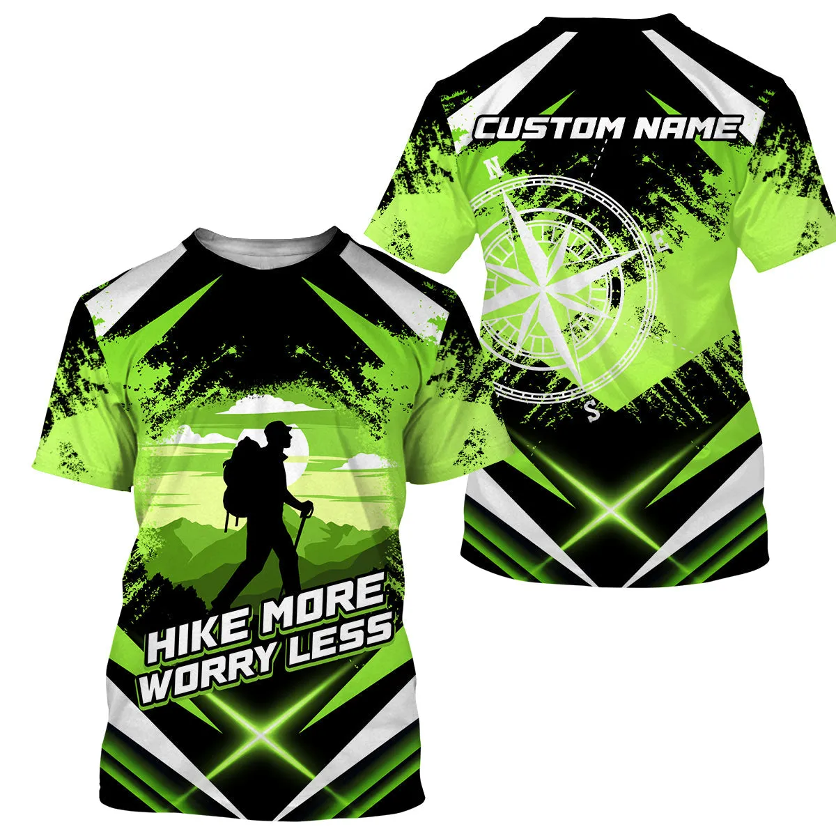 Green Hiking Compass Shirt For Men Women Custom Hiking 3D Long Sleeve Shirt