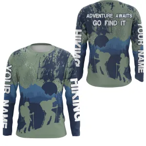 Hiking Adventure Awaits Go Find It 3D Long Sleeve Shirt, Custom Name Shirt for Hiker Men Women