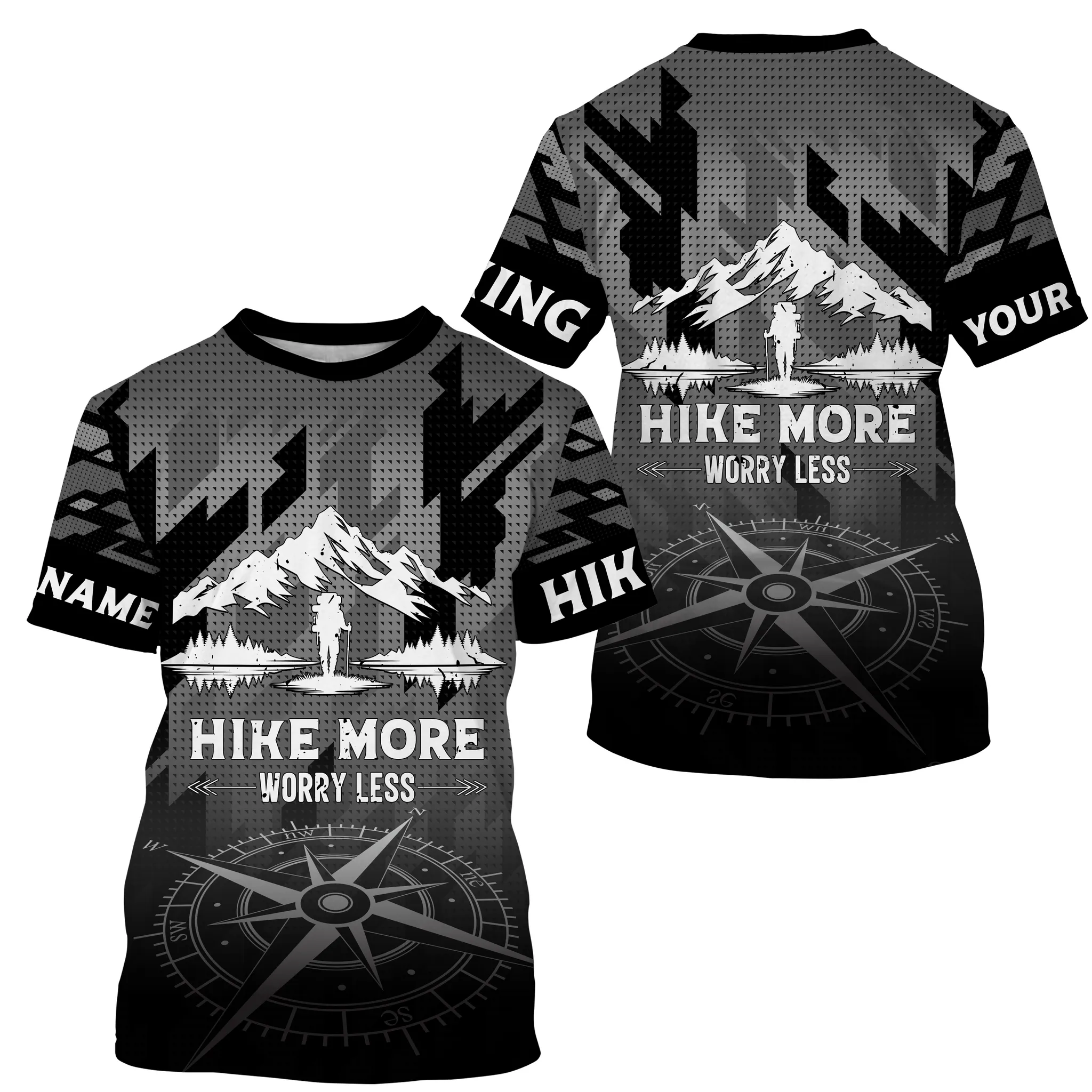 Hire More Worry Less Custom Name 3D Long Sleeve Shirt, Gift for Hiker Christmas