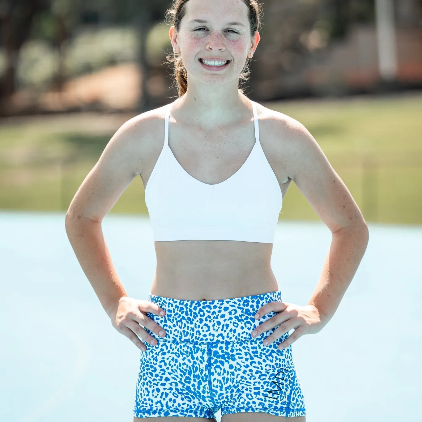 IMPI High Waisted Running Short - Cobalt Leopard Print