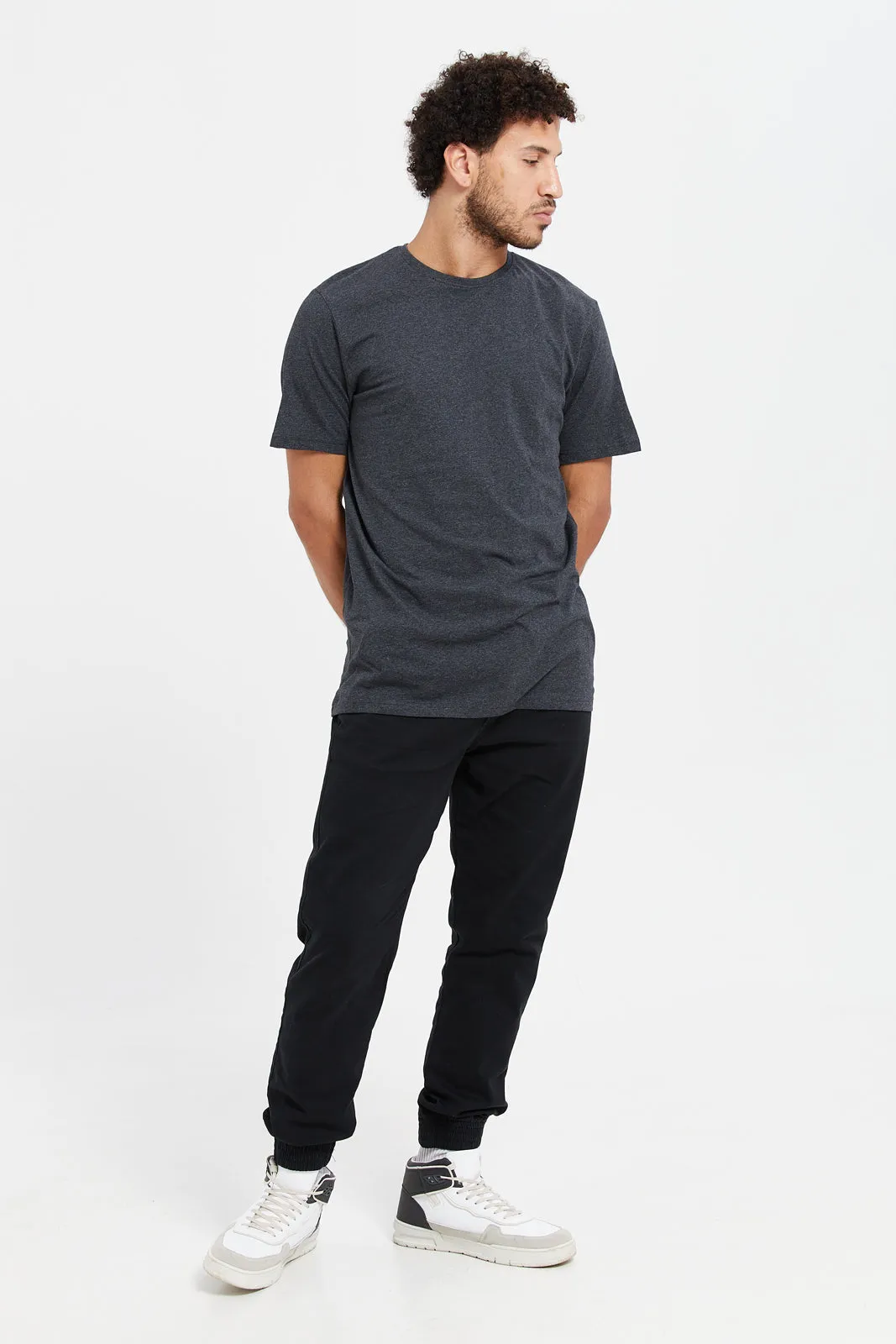 Men Black Basic Pull On Twill Jogger