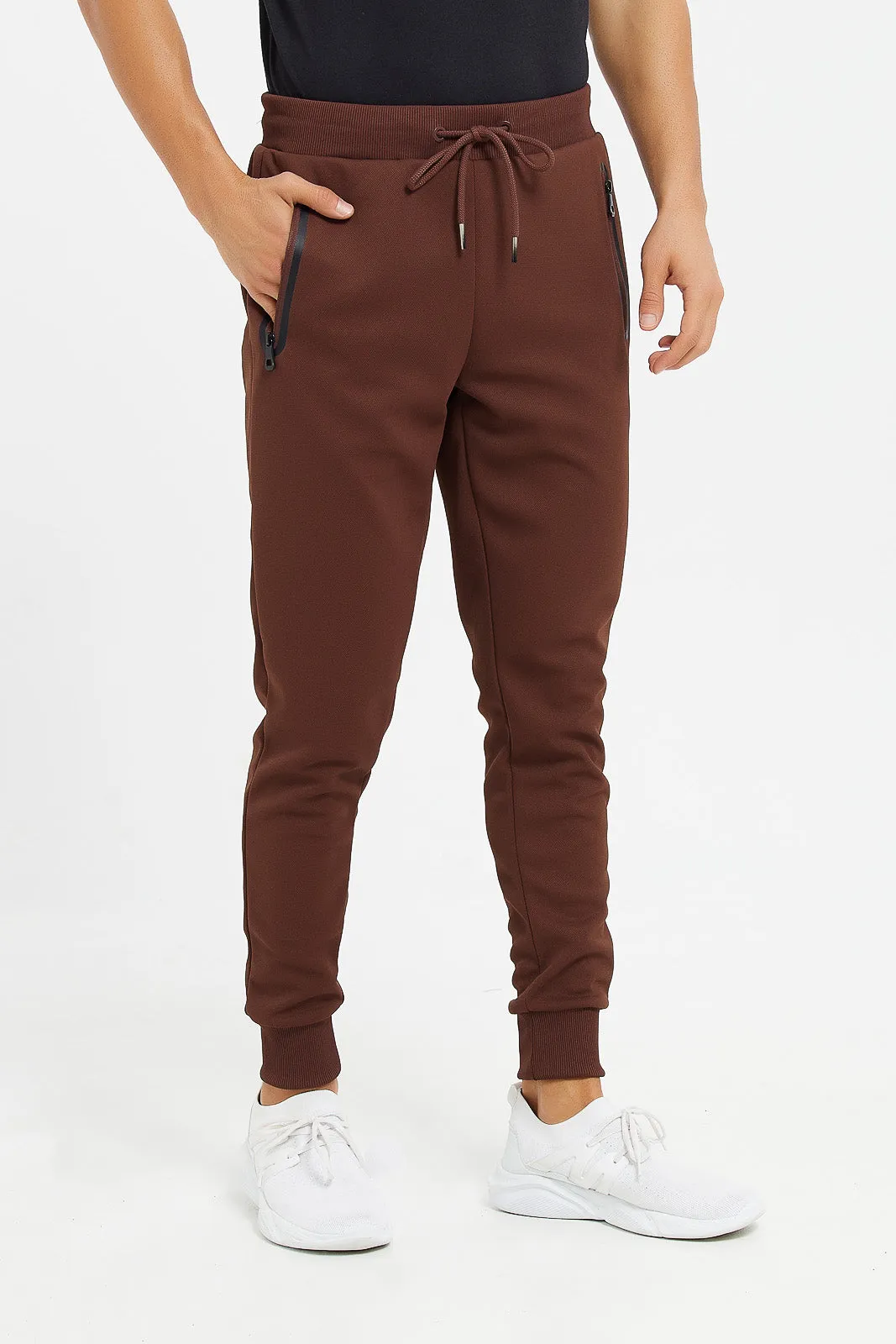 Men Brown Athletic Jogger With Zip Pockets