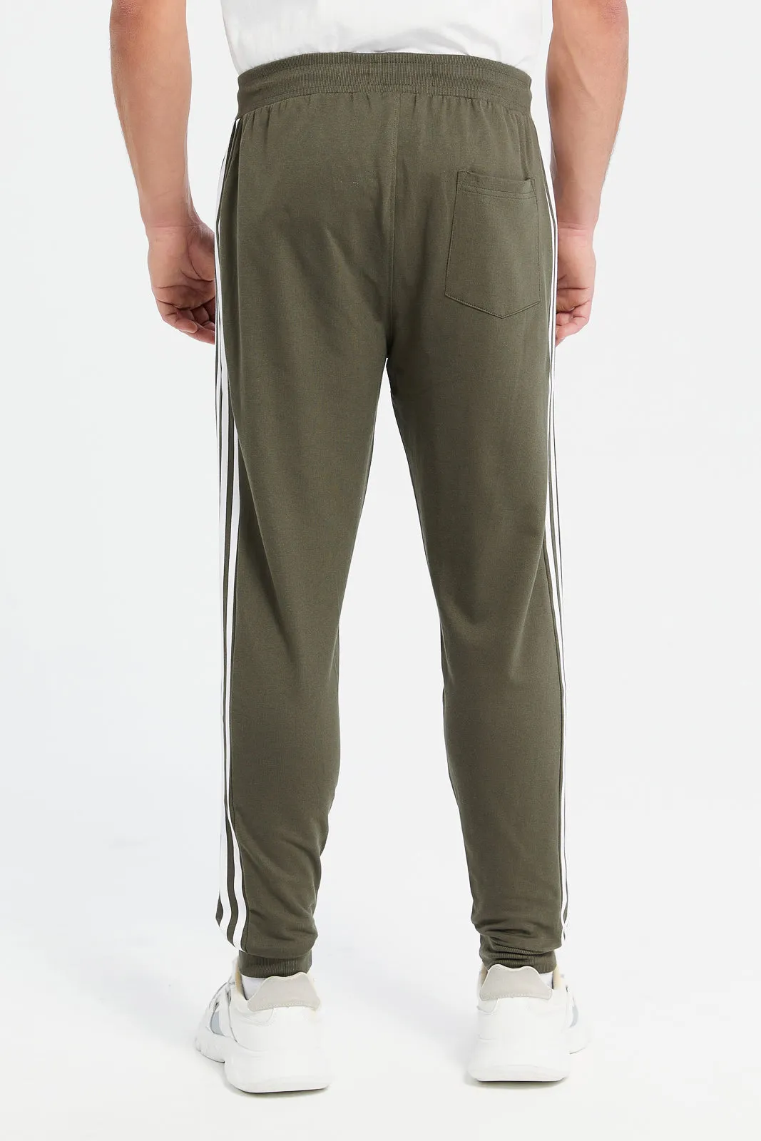 Men Olive Pique Active Pants