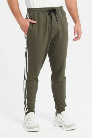 Men Olive Pique Active Pants