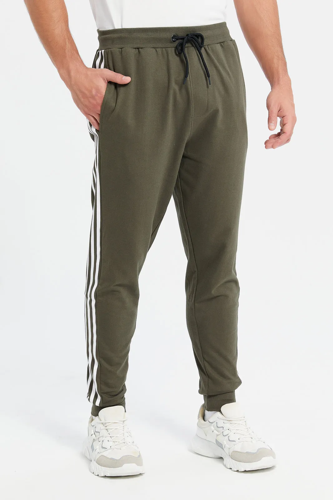 Men Olive Pique Active Pants