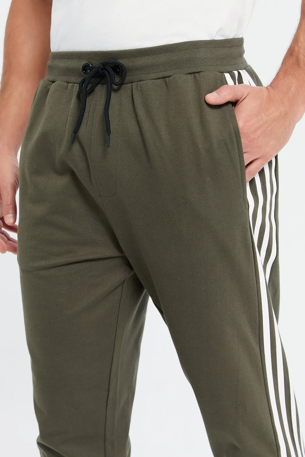 Men Olive Pique Active Pants