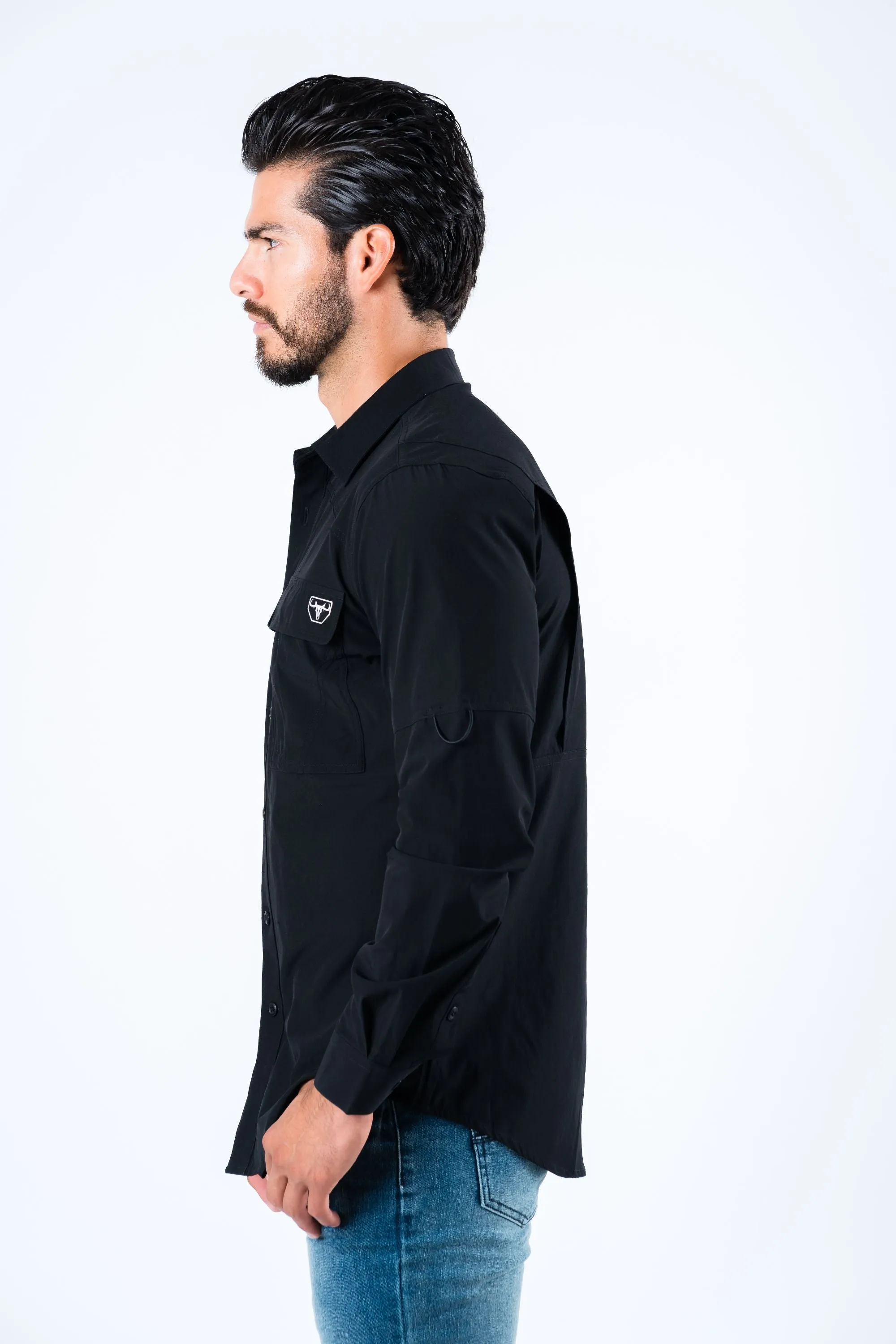 Men's Fishing Black Long Sleeve Shirt