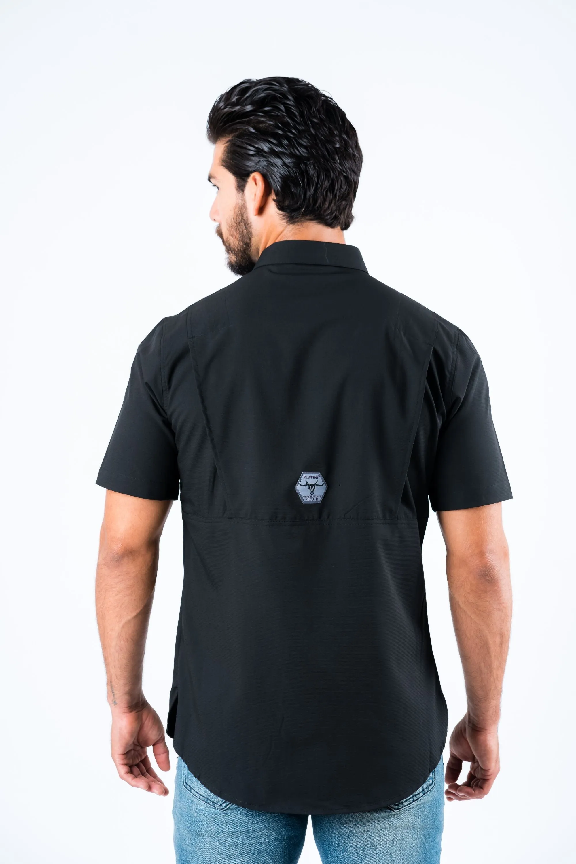 Men's Fishing Black Short Sleeve Shirt