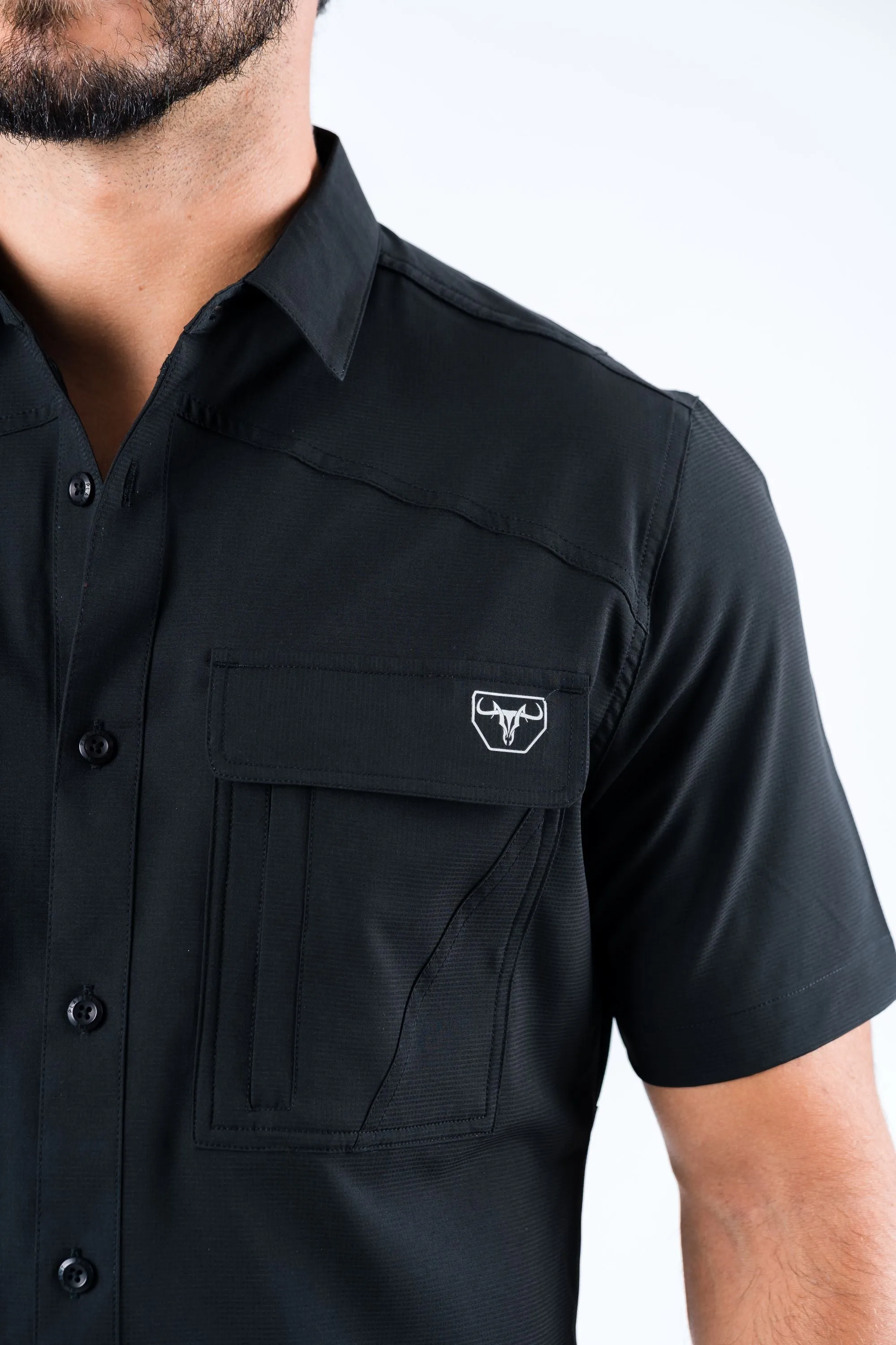 Men's Fishing Black Short Sleeve Shirt