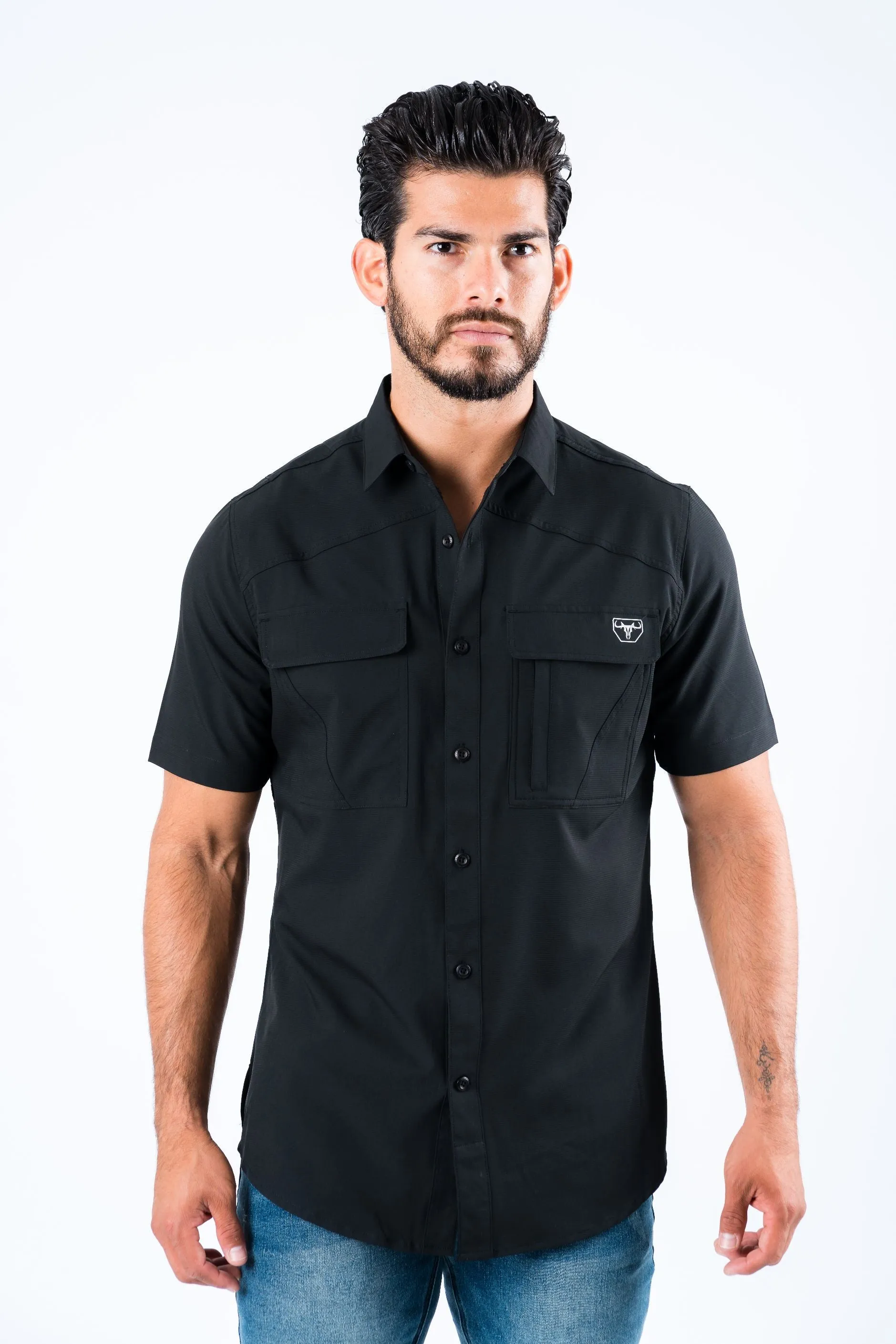 Men's Fishing Black Short Sleeve Shirt