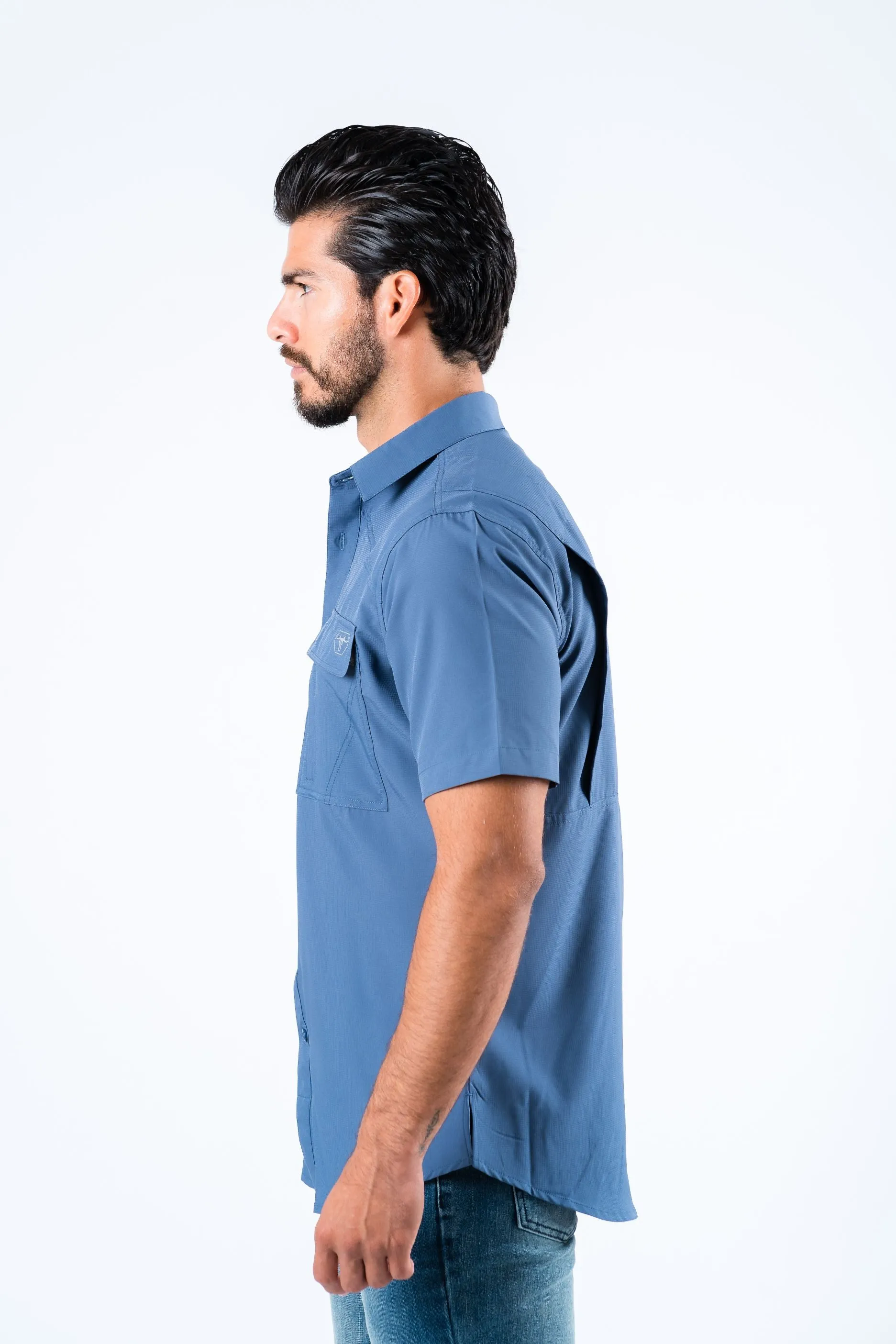 Men's Fishing Blue Short Sleeve Shirt