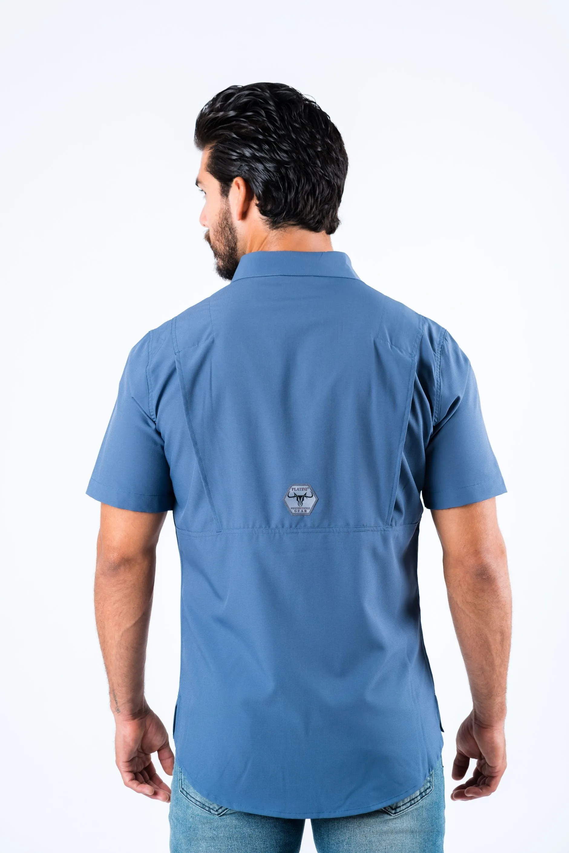 Men's Fishing Blue Short Sleeve Shirt