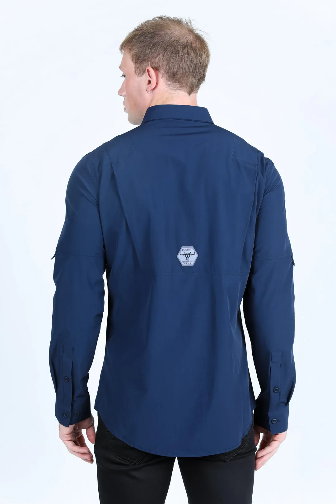 Men's Fishing Navy Long Sleeve Shirt