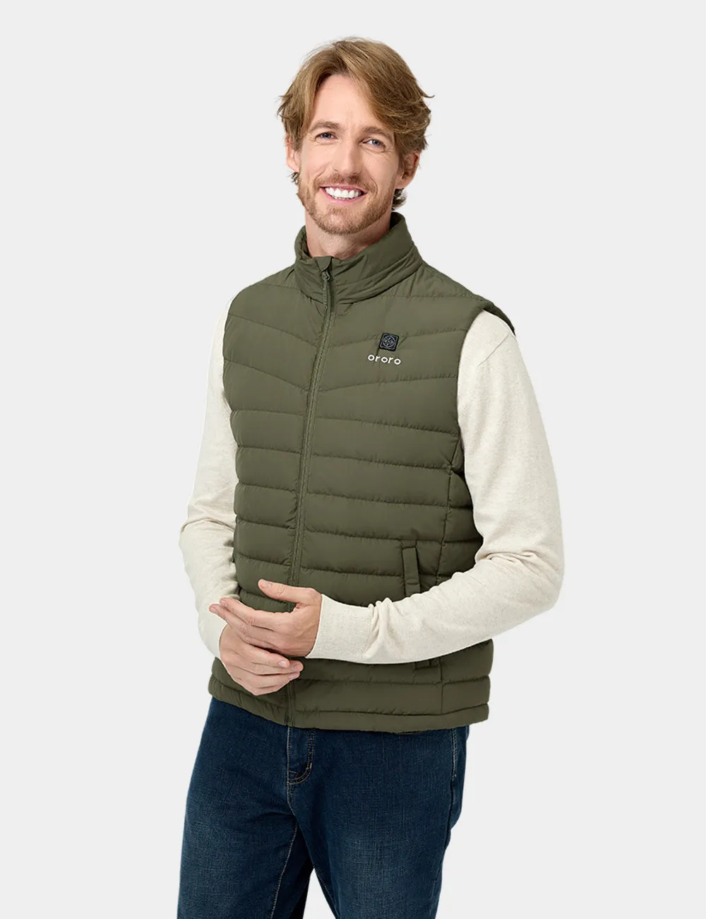 Men's Heated Lightweight Down Vest - Grey/Green/Khaki