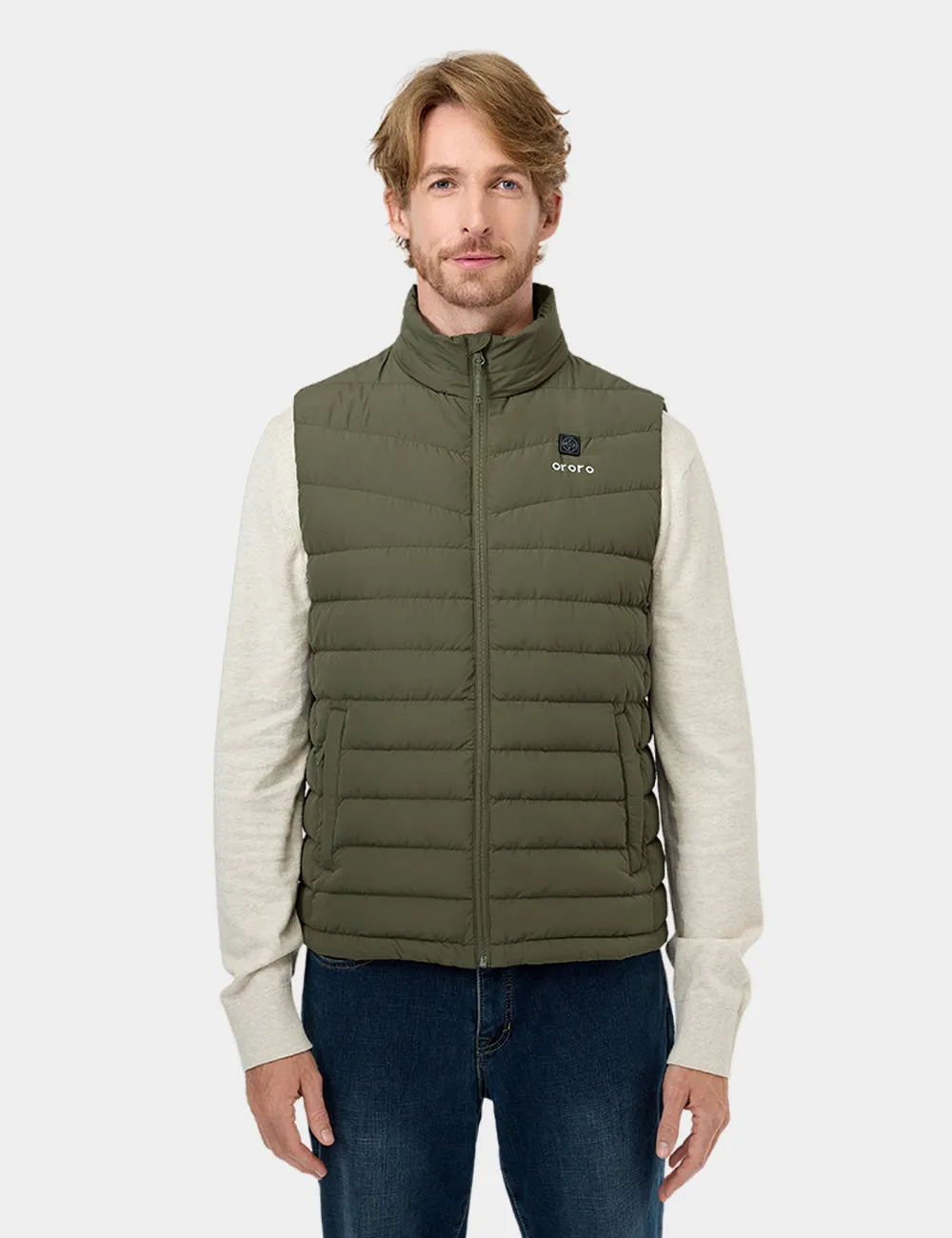 Men's Heated Lightweight Down Vest - Grey/Green/Khaki