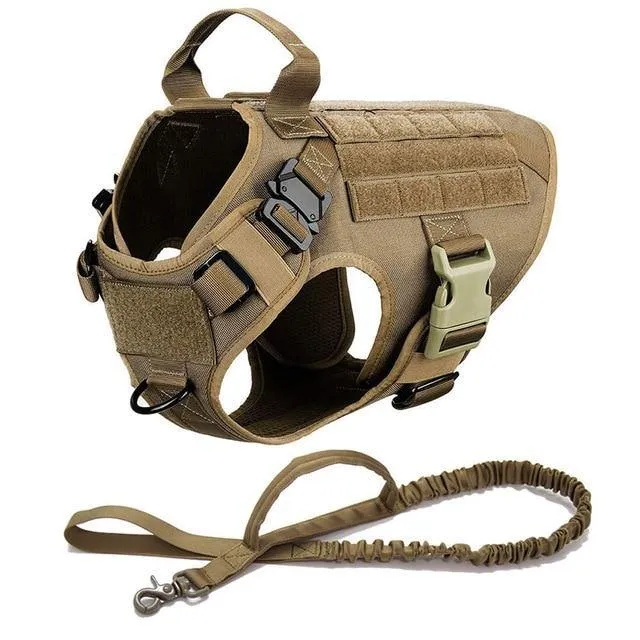 Military Tactical Dog Harness And Dog Leash Walking Training Adjustable Metal Buckle Thick Material Vest For Medium Large Dog