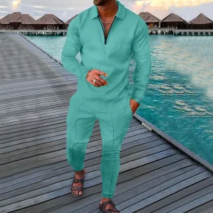 Overseas Cyan Long Sleeve Polo Suit