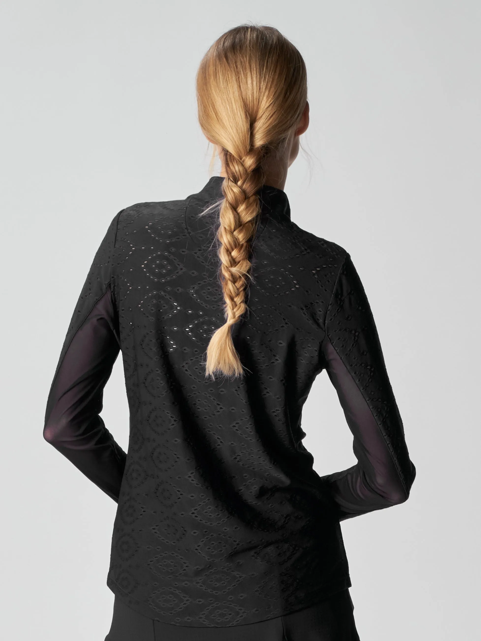 Quarter Zip Sun Protection Top In Black Eyelet