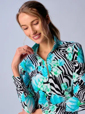 Quarter Zip Sun Protection Top In Black Zebra