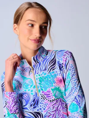 Quarter Zip Sun Protection Top In Blue Sea Wave