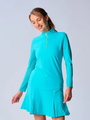 Quarter Zip Sun Protection Top In Caribbean Turquoise