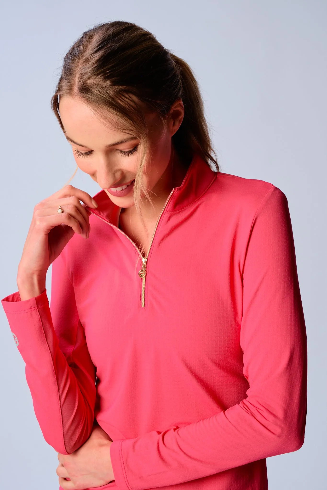 Quarter Zip Sun Protection Top In Coral