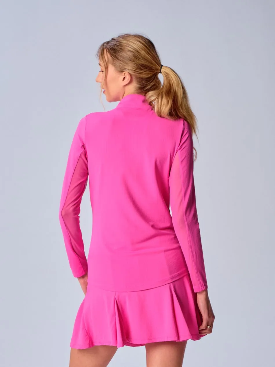 Quarter Zip Sun Protection Top In Hot Pink