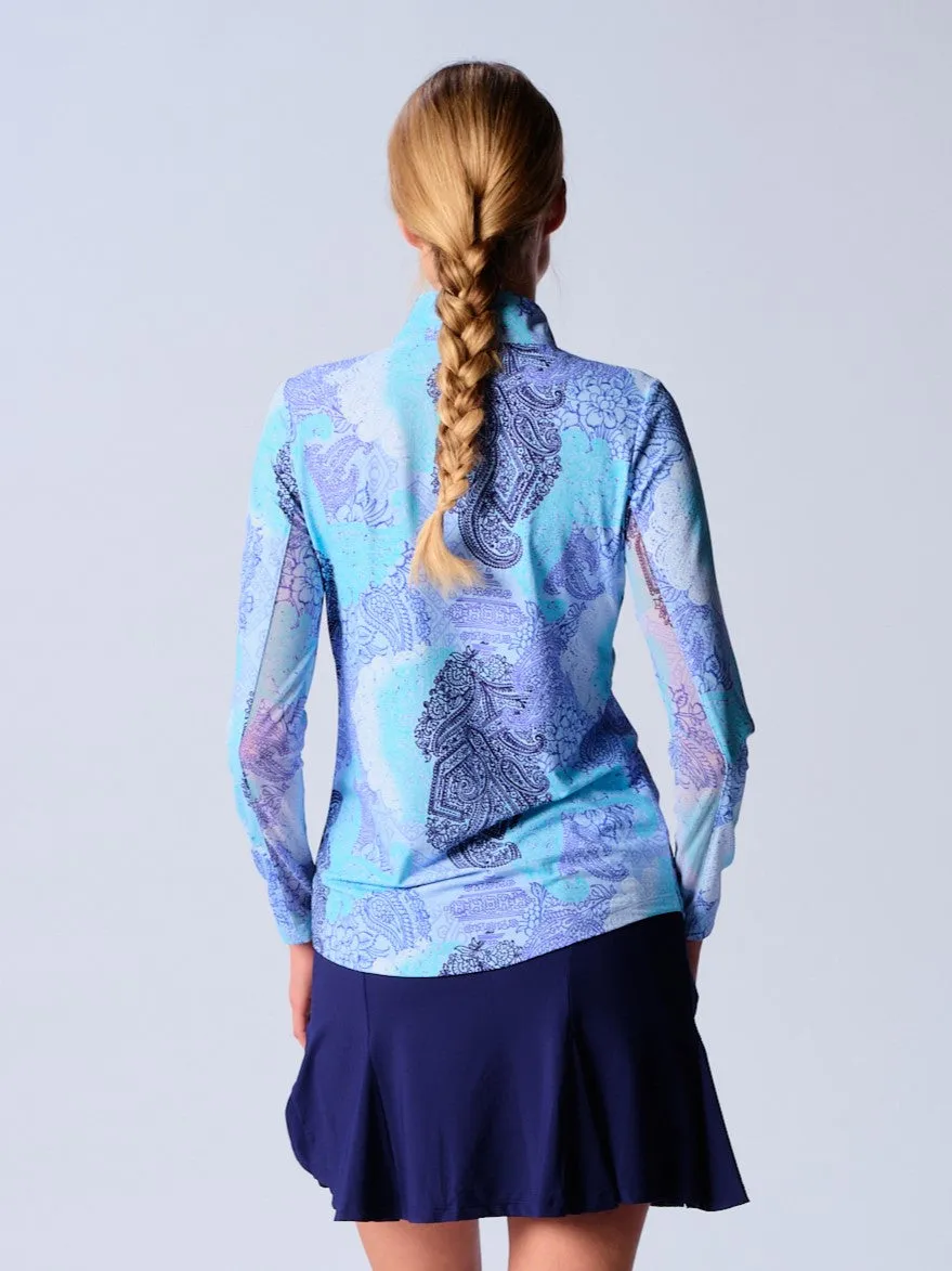 Quarter Zip Sun Protection Top In Paisley Blue