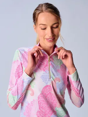 Quarter Zip Sun Protection Top In Paisley Multi