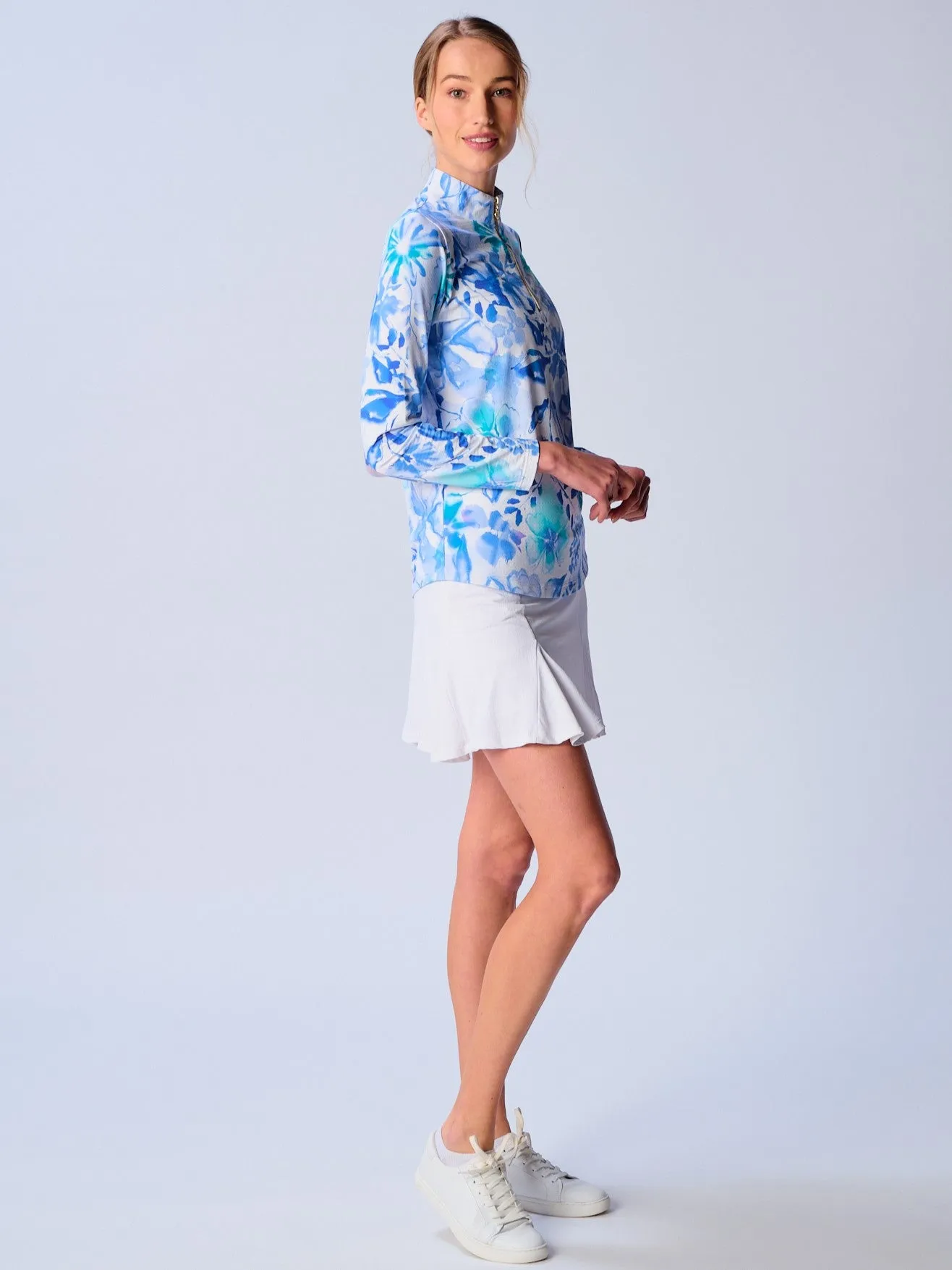 Quarter Zip Sun Protection Top In Watercolor Flower