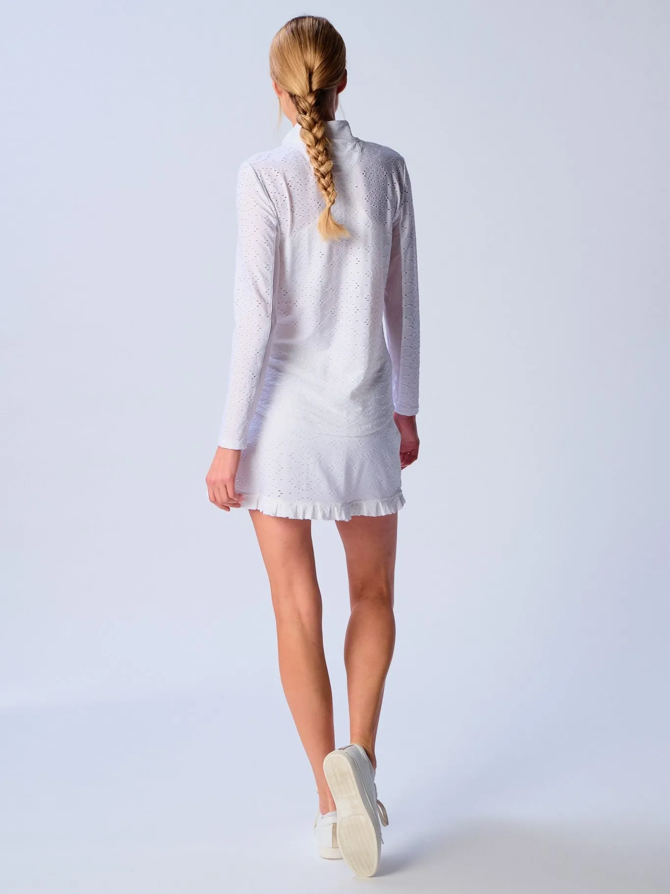 Quarter Zip Sun Protection Top In White Eyelet