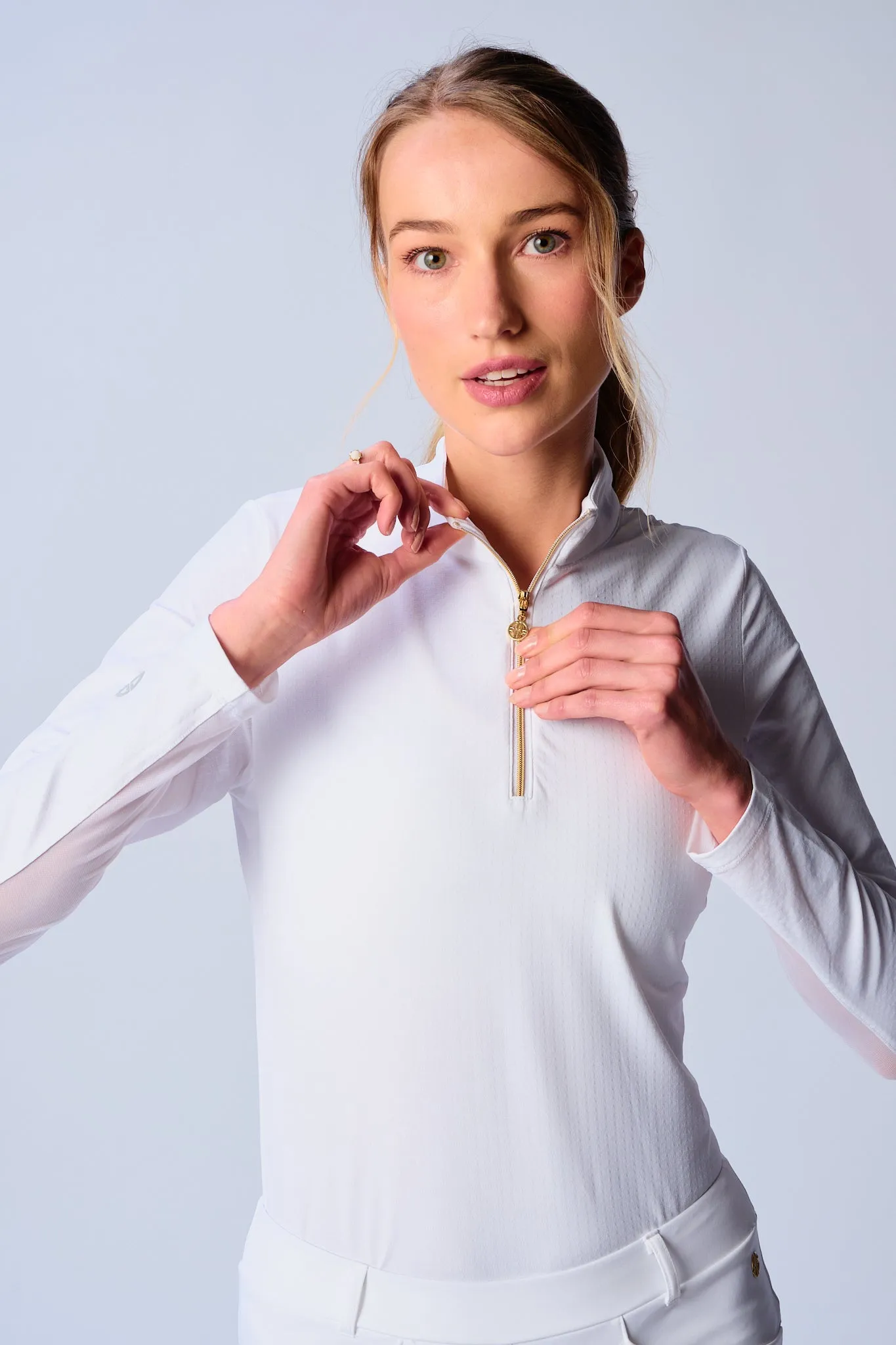 Quarter Zip Sun Protection Top In White