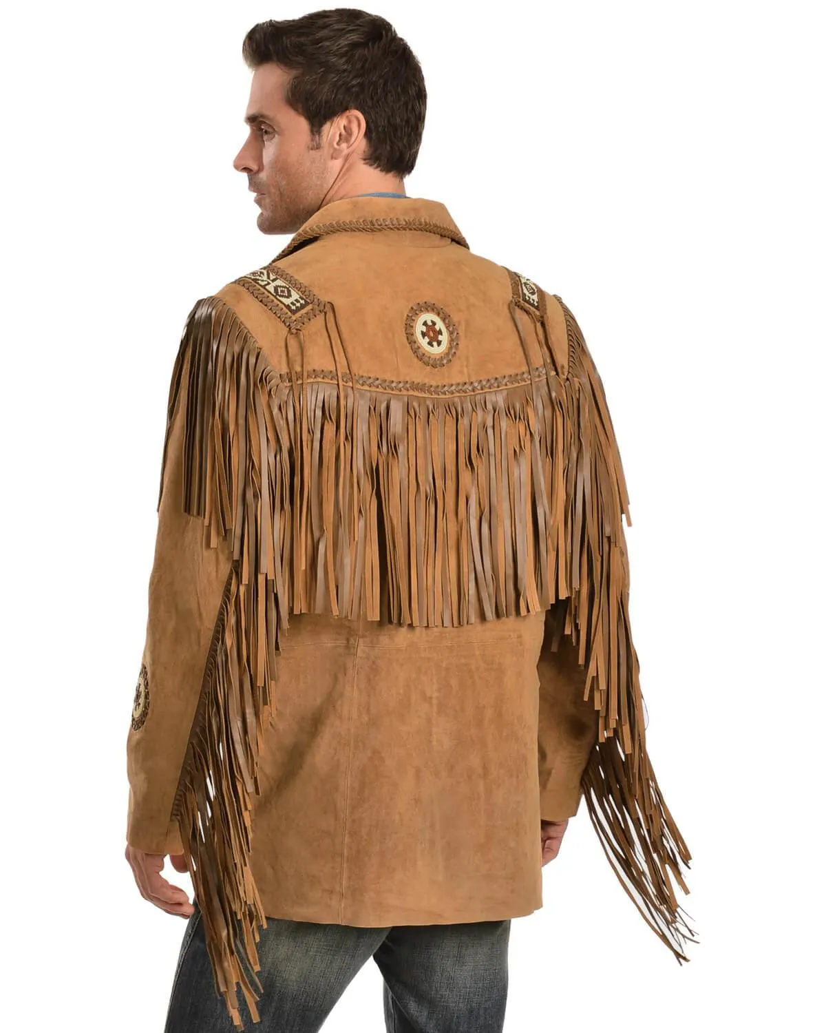 Tan Brown Fringe Leather Jacket Mens