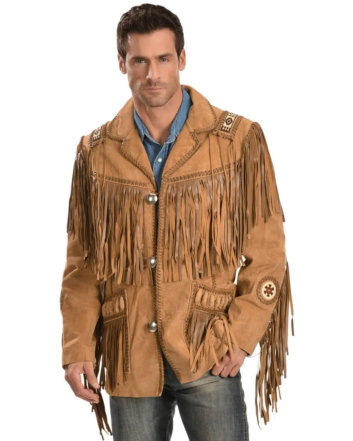 Tan Brown Fringe Leather Jacket Mens