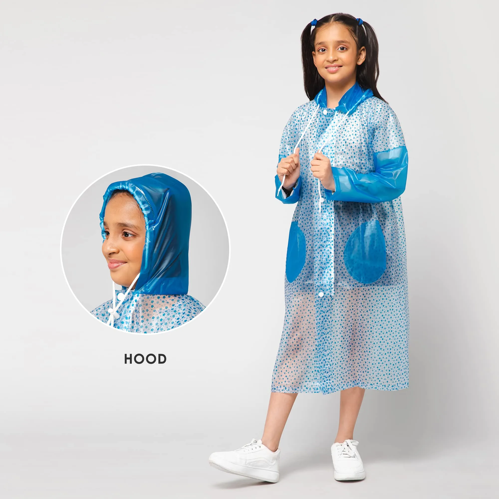 THE CLOWNFISH Drench Dew Series Unisex Kids Waterproof Single Layer PVC Longcoat/Raincoat with Adjustable Hood. Age-4-5 Years (Sky blue)