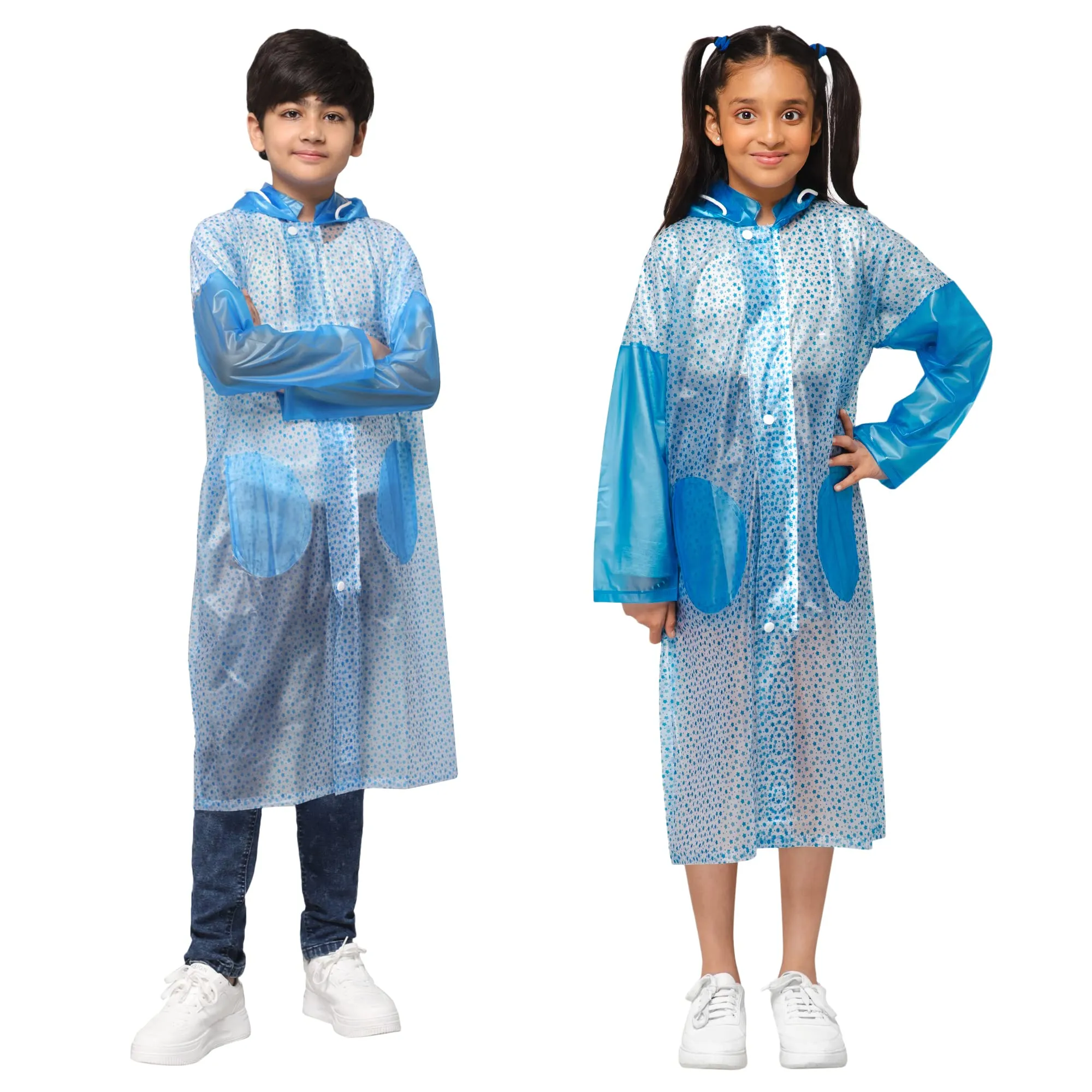 THE CLOWNFISH Drench Dew Series Unisex Kids Waterproof Single Layer PVC Longcoat/Raincoat with Adjustable Hood. Age-4-5 Years (Sky blue)