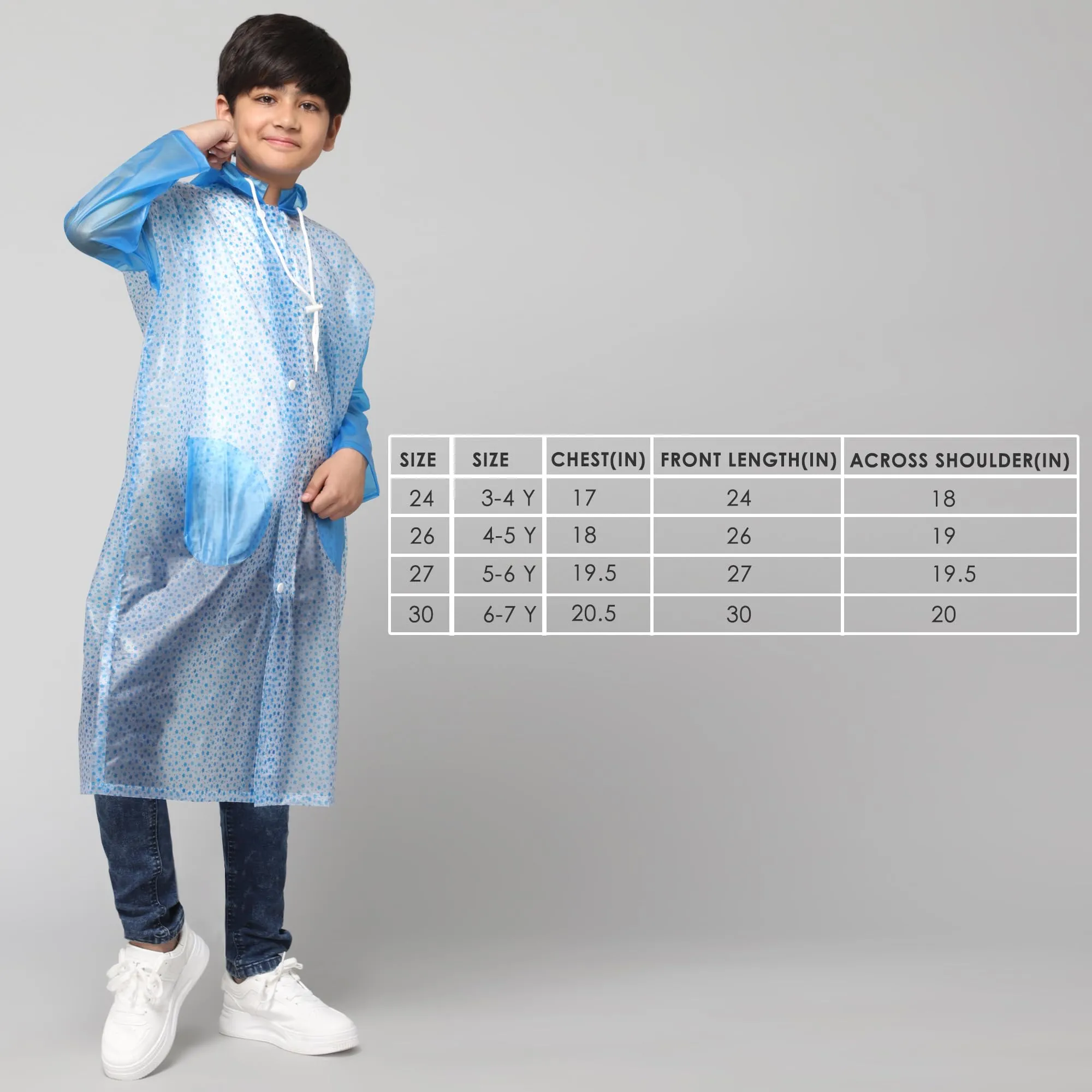 THE CLOWNFISH Drench Dew Series Unisex Kids Waterproof Single Layer PVC Longcoat/Raincoat with Adjustable Hood. Age-6-7 Years (Sky Blue)