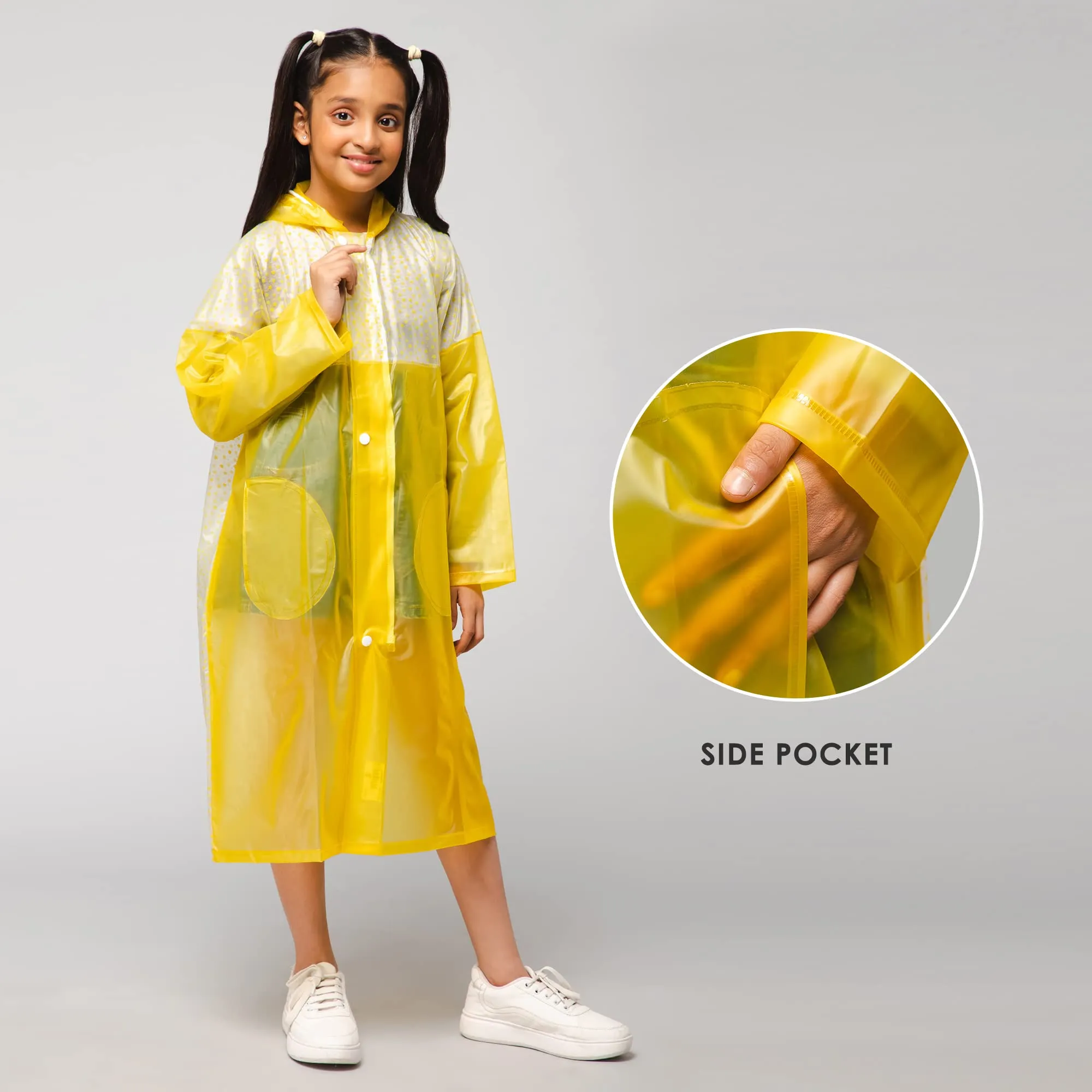 THE CLOWNFISH Drip Dude Series Unisex Kids Waterproof Single Layer PVC Longcoat/Raincoat with Adjustable Hood. Age-4-5 Years (Lemon Yellow)