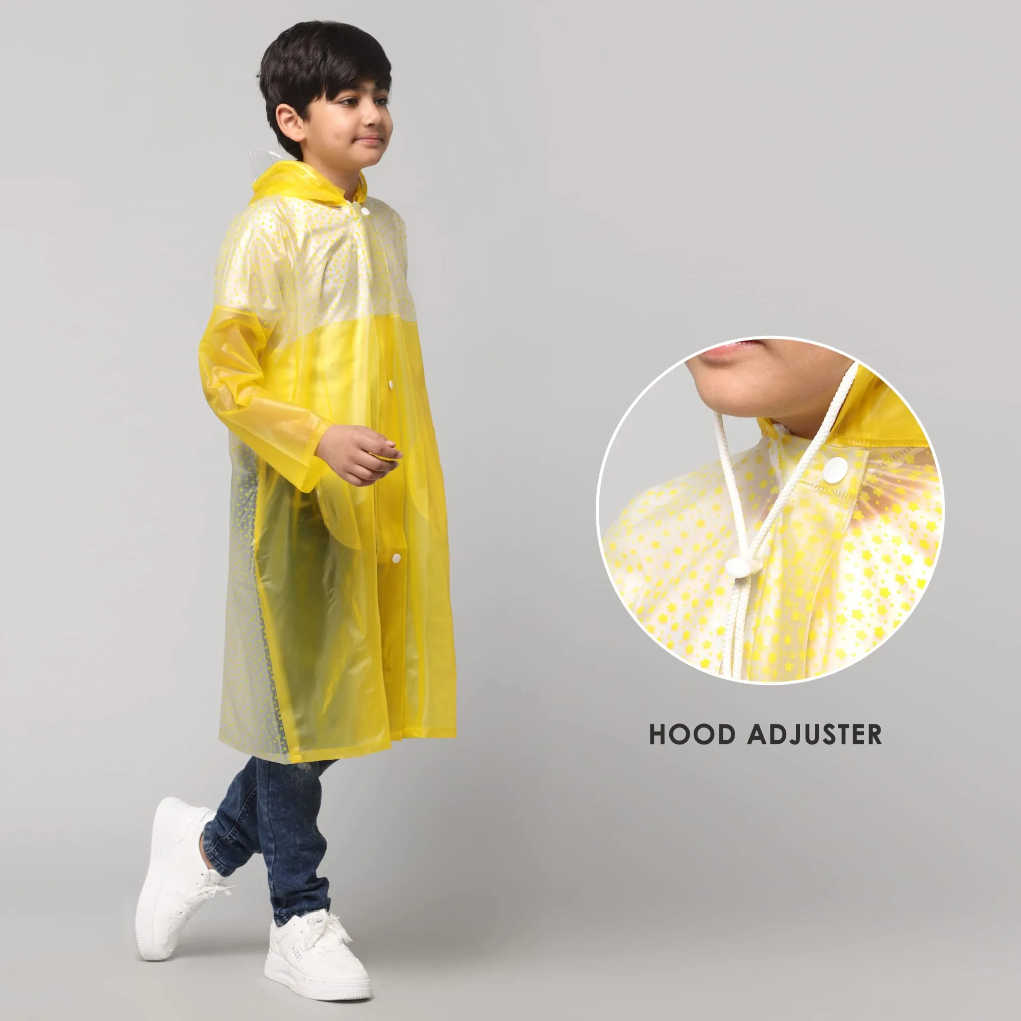 THE CLOWNFISH Drip Dude Series Unisex Kids Waterproof Single Layer PVC Longcoat/Raincoat with Adjustable Hood. Age-4-5 Years (Lemon Yellow)