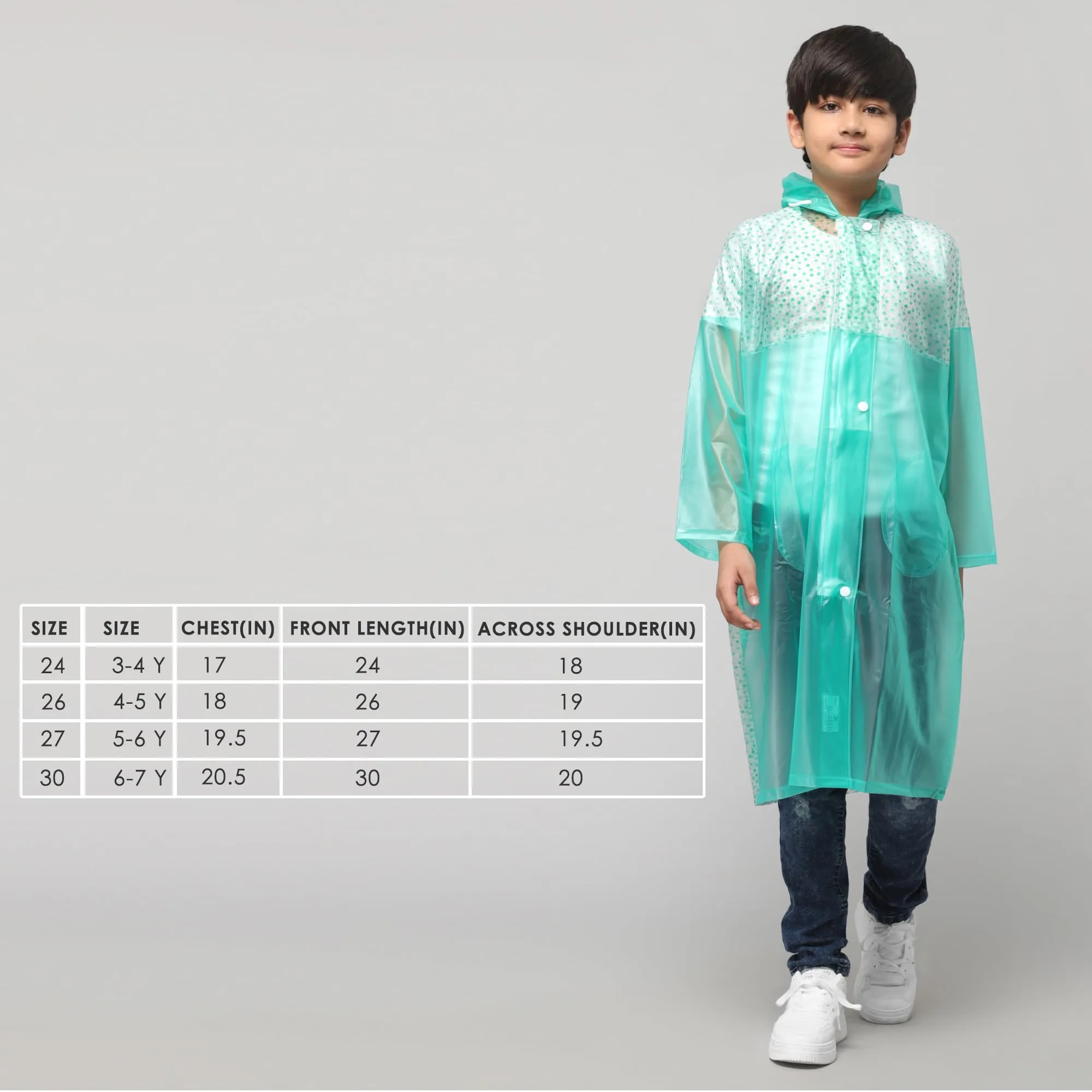 THE CLOWNFISH Drip Dude Series Unisex Kids Waterproof Single Layer PVC Longcoat/Raincoat with Adjustable Hood. Age-5-6 Years (Aqua Green)