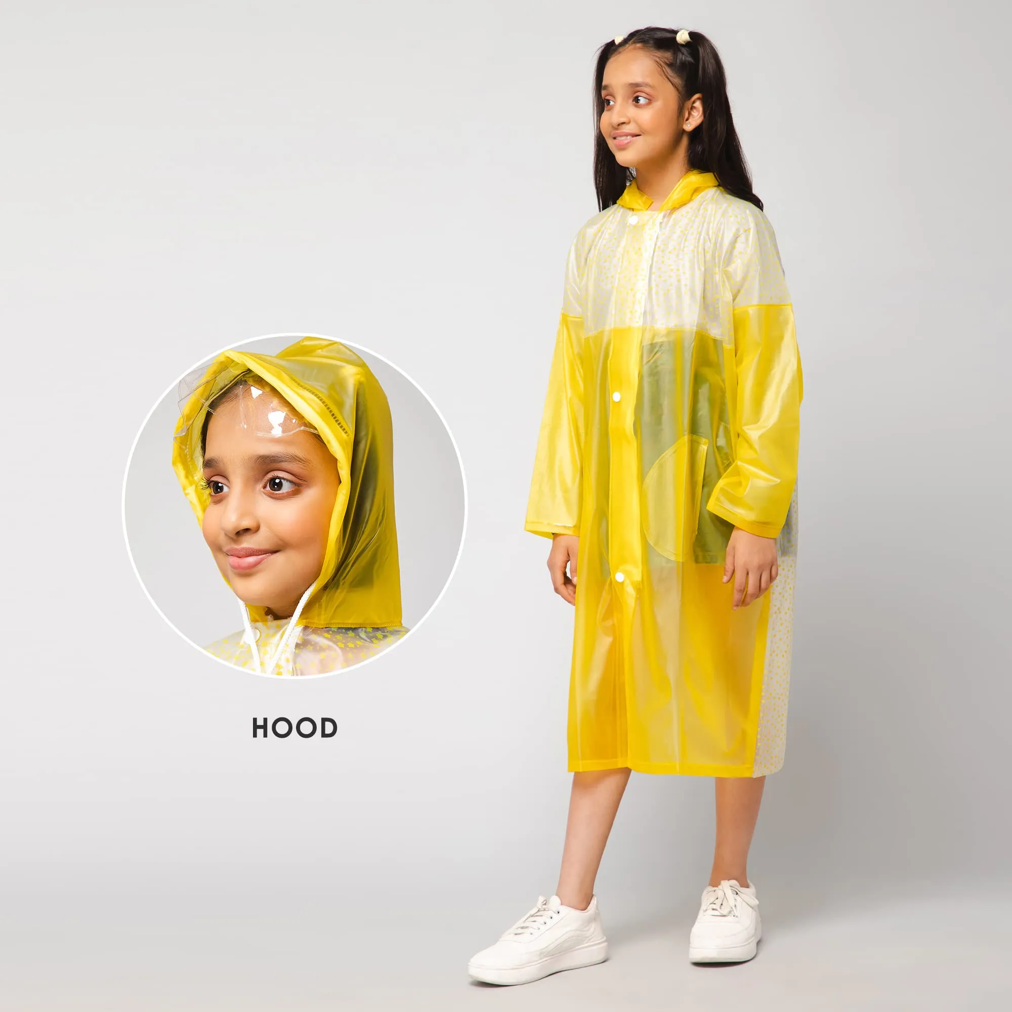 THE CLOWNFISH Drip Dude Series Unisex Kids Waterproof Single Layer PVC Longcoat/Raincoat with Adjustable Hood. Age-5-6 Years (Lemon Yellow)