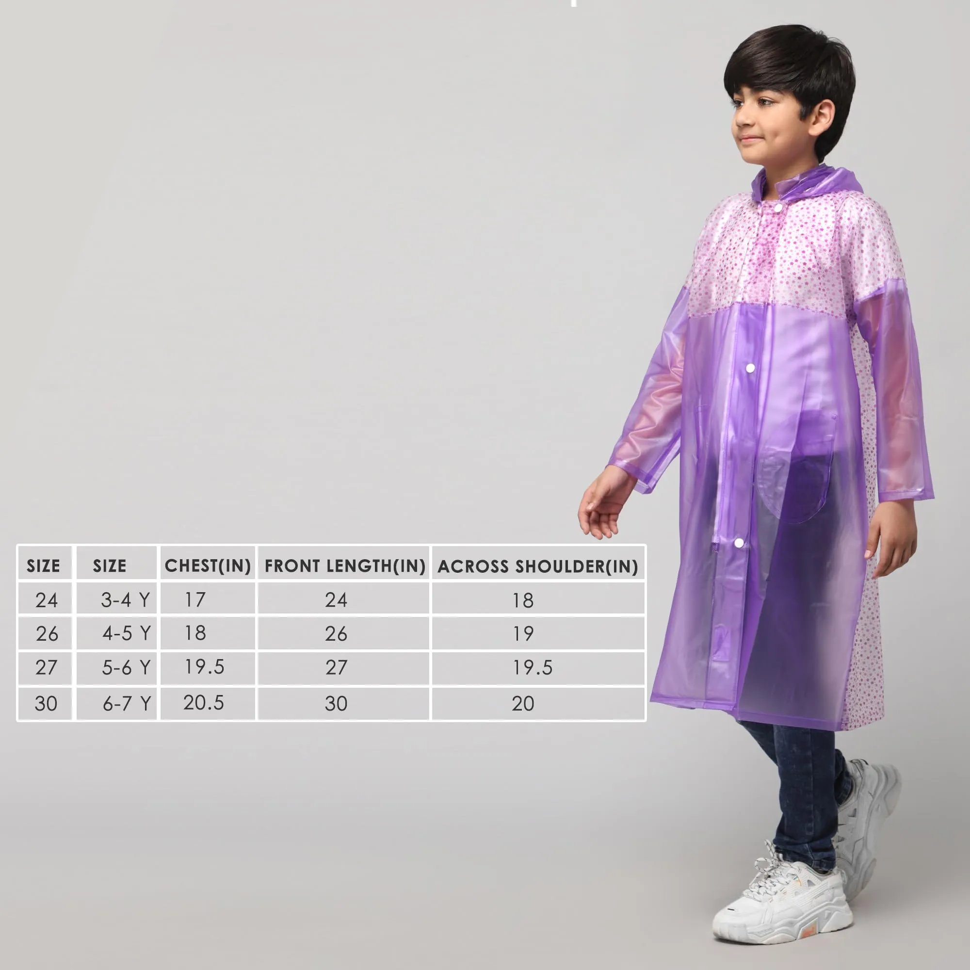 THE CLOWNFISH Drip Dude Series Unisex Kids Waterproof Single Layer PVC Longcoat/Raincoat with Adjustable Hood. Age-5-6 Years (Purple)